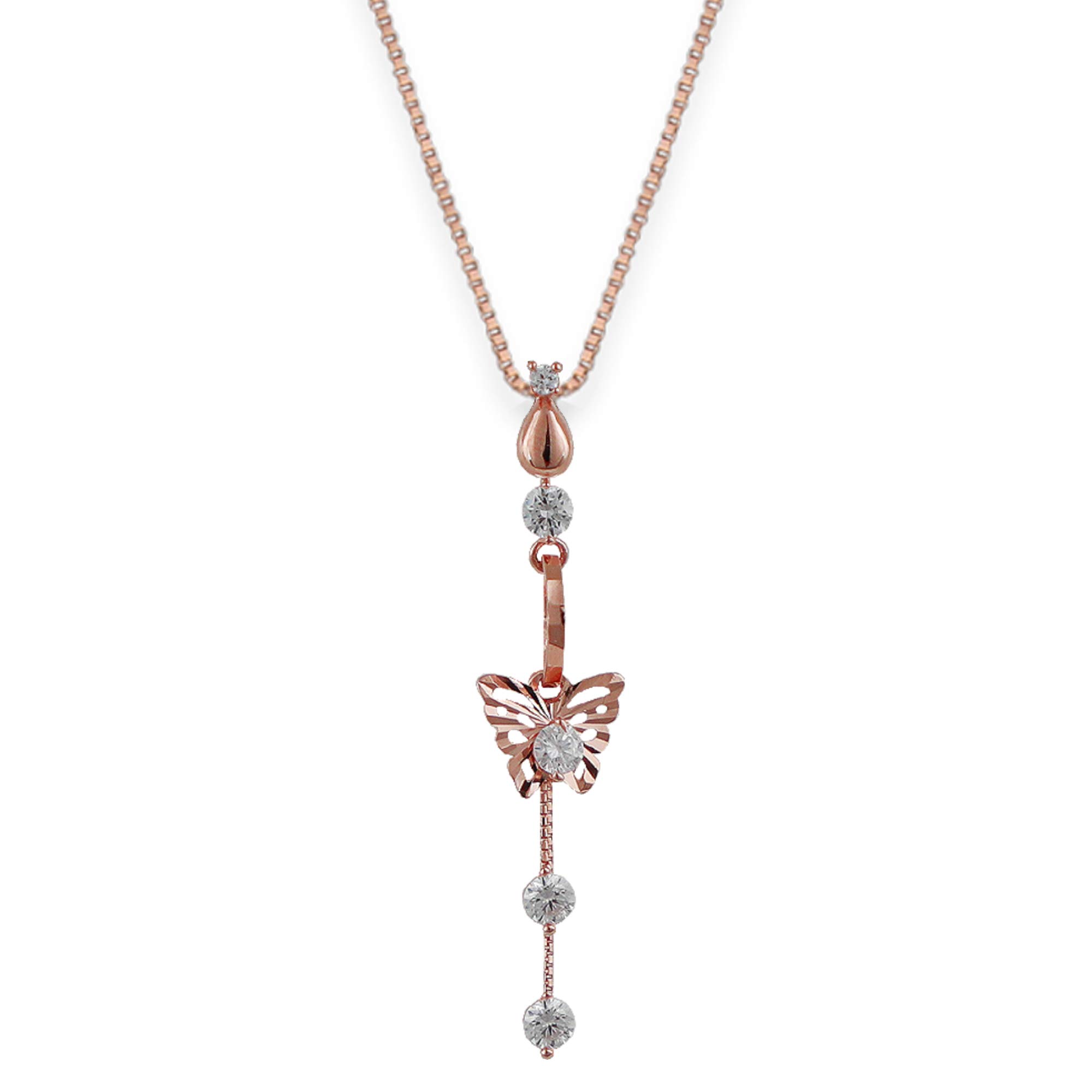 925 Silver Rose Gold Plated Shining Butterfly Earrings Pendant with Link Chain | Gifts for Women & Girls