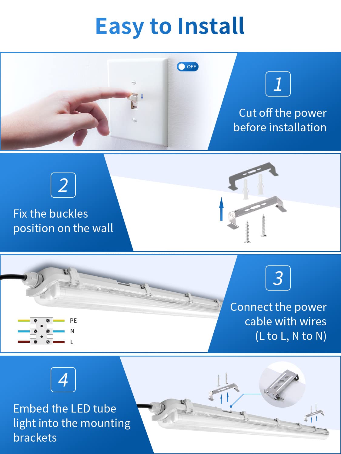 Tubo LED de 120 cm, 18 W, 1800 lúmenes, luz Blanca Neutra de 4000 K, Resistente al Agua (IP65), Ideal para Techo, Cocina, baño, Oficina o sótano. Solución de iluminación de bajo co