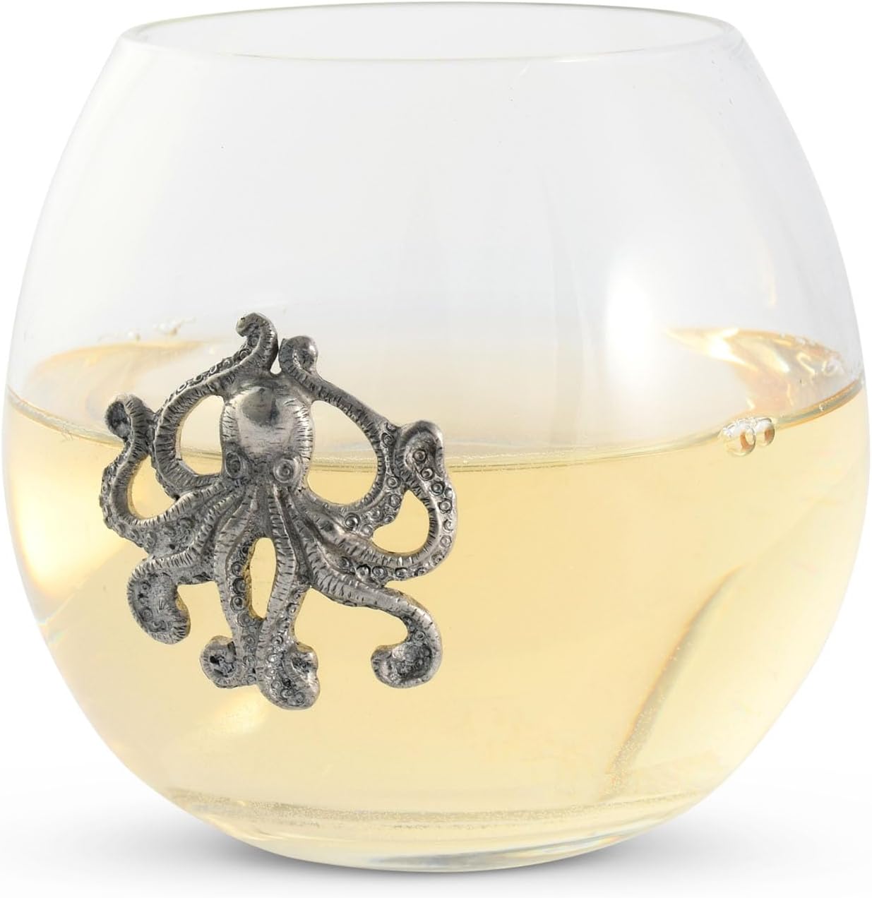 Vagabond House Octopus Stemless Wine Glass, Perfect for Red/White Wine, Hand Blown Premium Crystal with Coastal Style, 3.25" Tall, 12 oz - A Nautical Touch to Your Table Setting - Sold as Single Glass