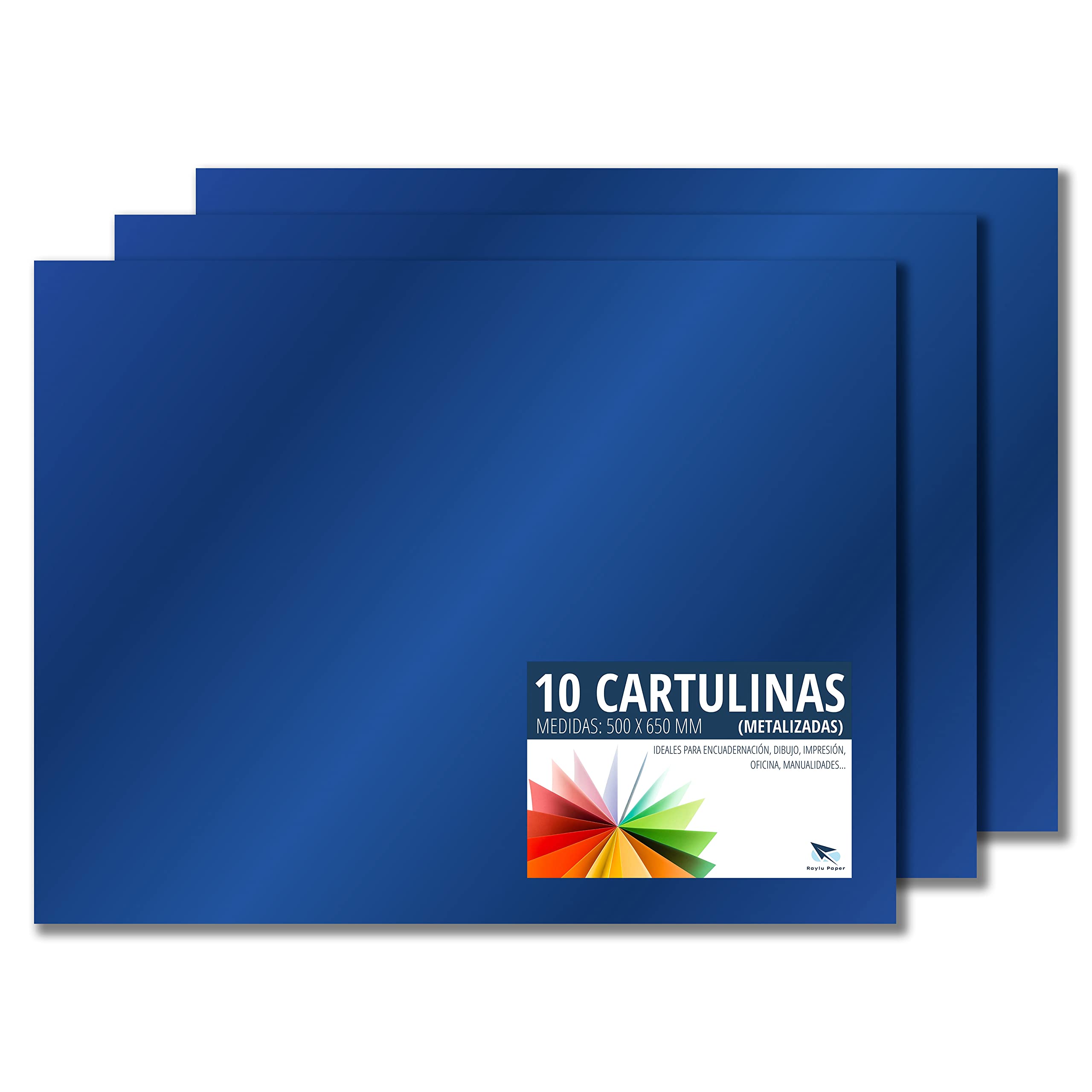 Raylu Paper® - Cardstock 50 x 65 cm, 10 Pieces, 180 g/m². Cardstock 50 x 65 cm, Ideal for Crafts, Office, Drawing, papyroflexia (Metallic Blue)