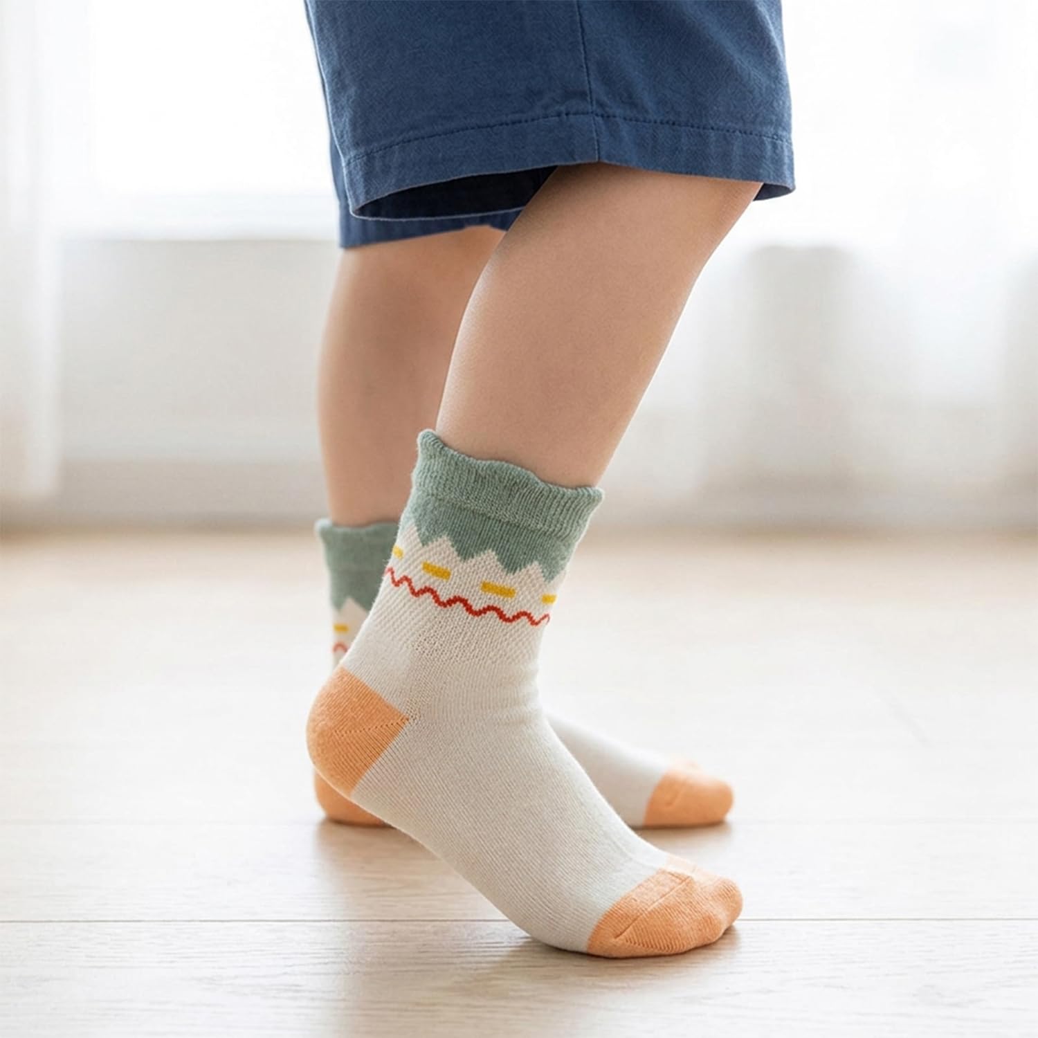 MOMISY 5 Pairs Kids Cotton Crew Socks Soft Breathable Athletic Knit Socks for Toddlers and Boys and girls (IN, Age, 6 Years, 8 Years, Nebula) 3