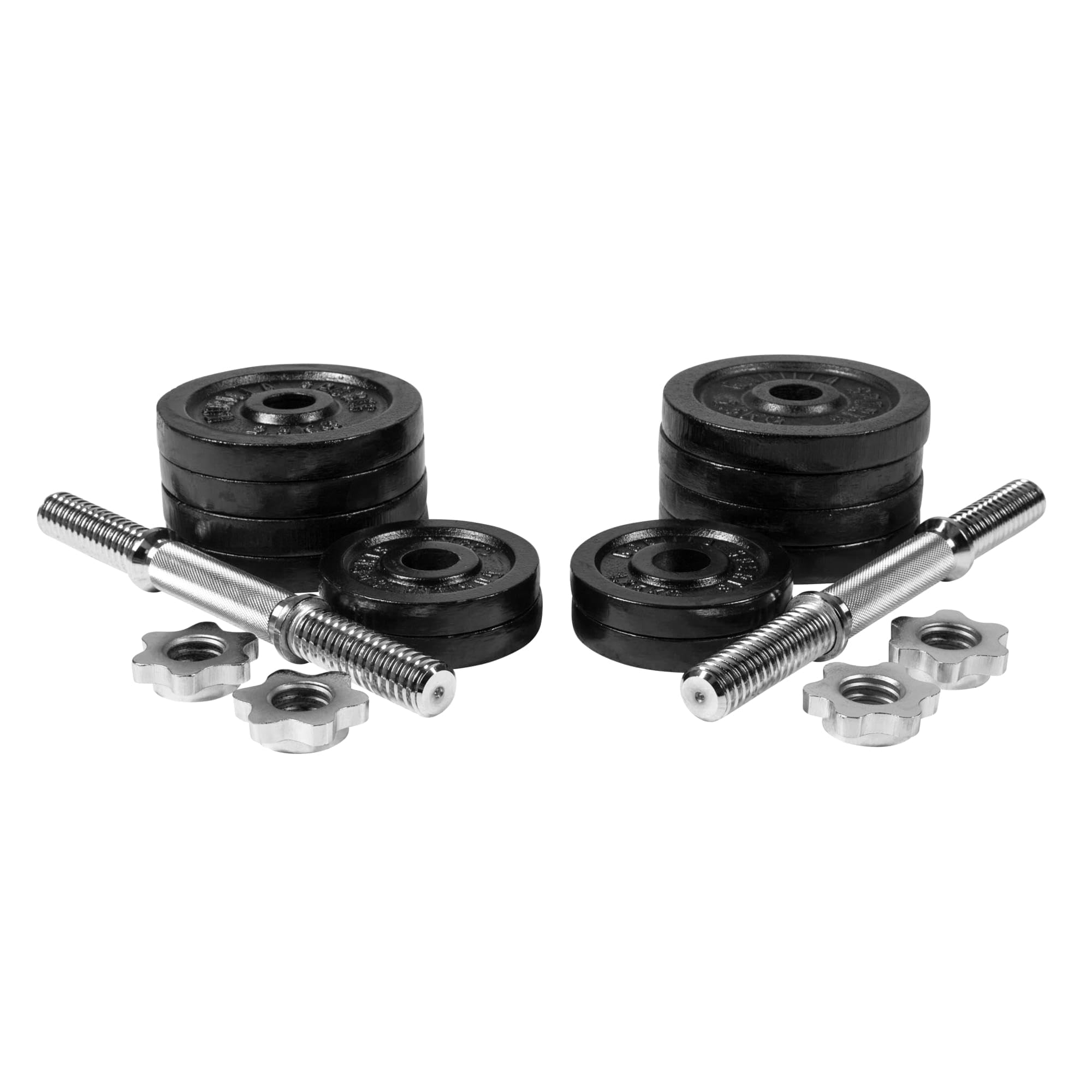 GORILLA SPORTS® Kurzhantelset 30 kg, 2er Set, 12 Hantelscheiben, Gusseisen | Mit 2 Kurzhantelstangen, 4 Sternverschlüssen und 30 mm Lochdurchmesser; rutschfest, gerändelt, Kurzhanteln, Kurzhantel Set