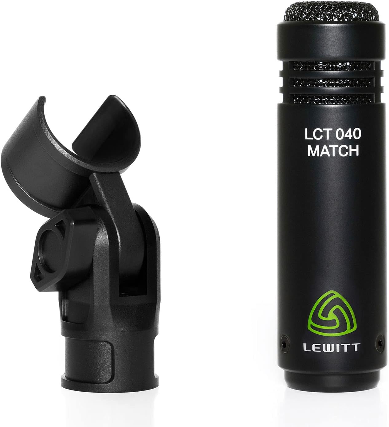 Contents of the LCT 040 Match package including microphone, windscreen, microphone clip, and transport bag.