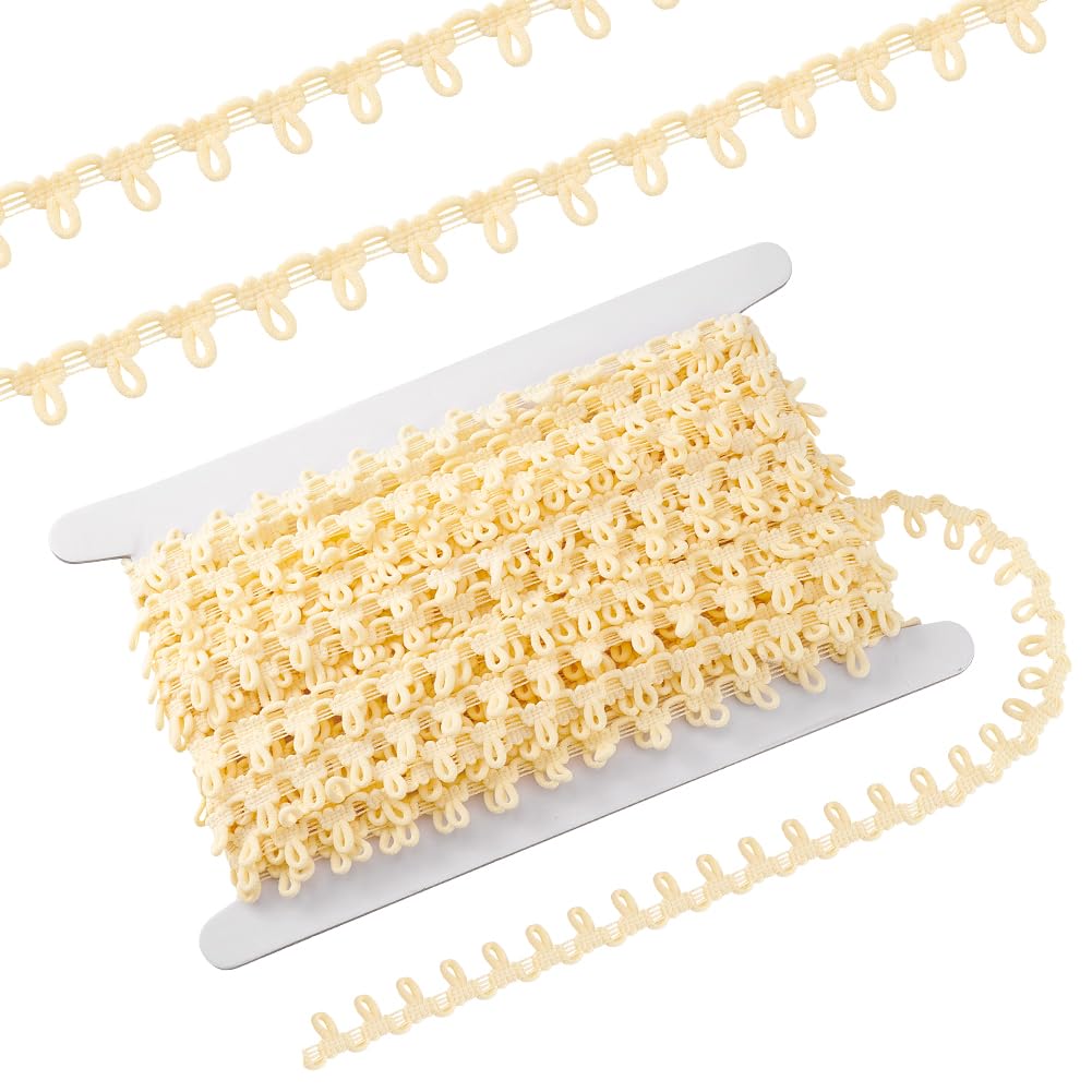 PH PandaHall 19 Iarda Asola Nastro Treccia Trim con Passanti per Bottoni, 14mm Elastica Nastro Elastico con Asola per Decorazione da Abiti da Sposa e Cucito Artigianato, Crema Gialla