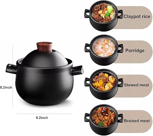 Miniatura 2 de Cacerola de cerámica negra de 3.2 cuartos de galón con tapa, resistente al calor, para cocinar, sopa, utensilios de cocina, fácil de limpiar, olla