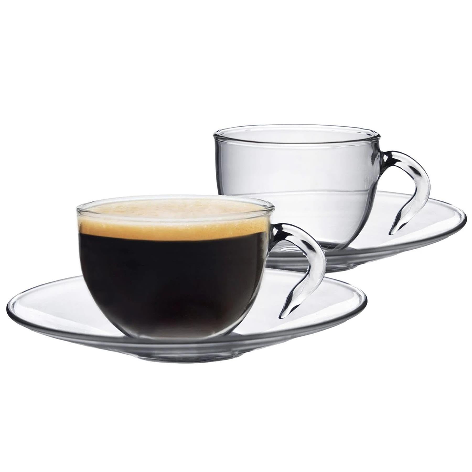Argon Tableware Clear Glass Espresso Cups & Saucers - 60ml - Pack of 2