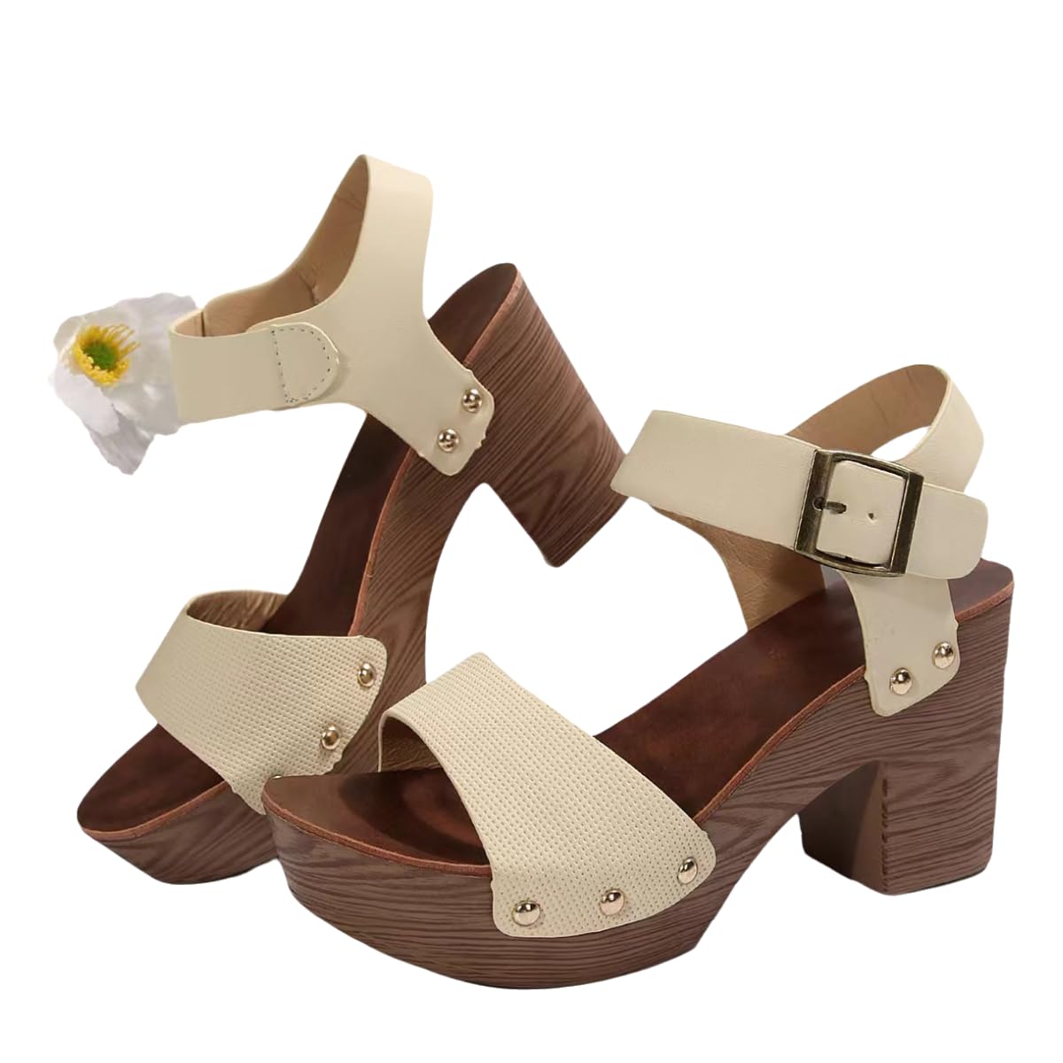 Piseeona Women's Summer Heels - Wedge Sandals with 2024 Fashion Peep Toe Buckle