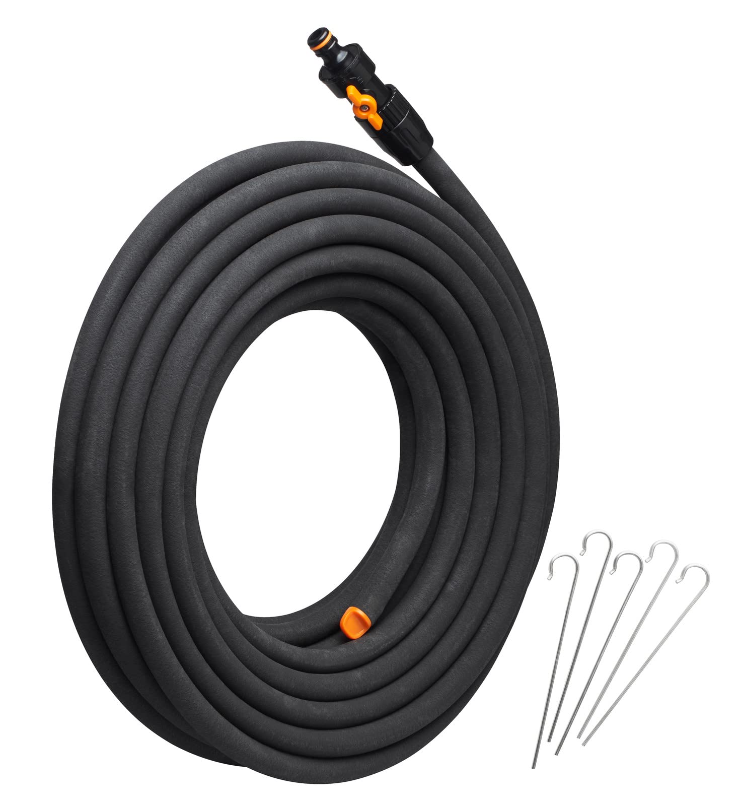 Fiskars Tuyau d'Arrosage, avec Vanne de Contrôle du Débit, Peut être raccourcis, Taille Universelle, 15 m, Ø 1,3 cm (1/2''), 1,63 kg, Noir/Orange, 1025935