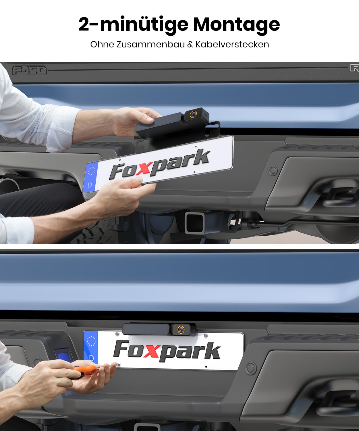 Foxpark Solar Rückfahrkamera Kabellos HD 1080P 5 Zoll Monitor Nachtsicht IP69K Wasserdicht Set für Wohnmobil LKW