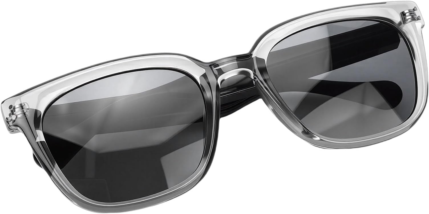 SIXRUN Bluetooth Sunglasses, with AI Translation in 30 Languages, 10 Hours, Lightweight Conduction, for Outdoor Enthusiasts (Transparent Gray)