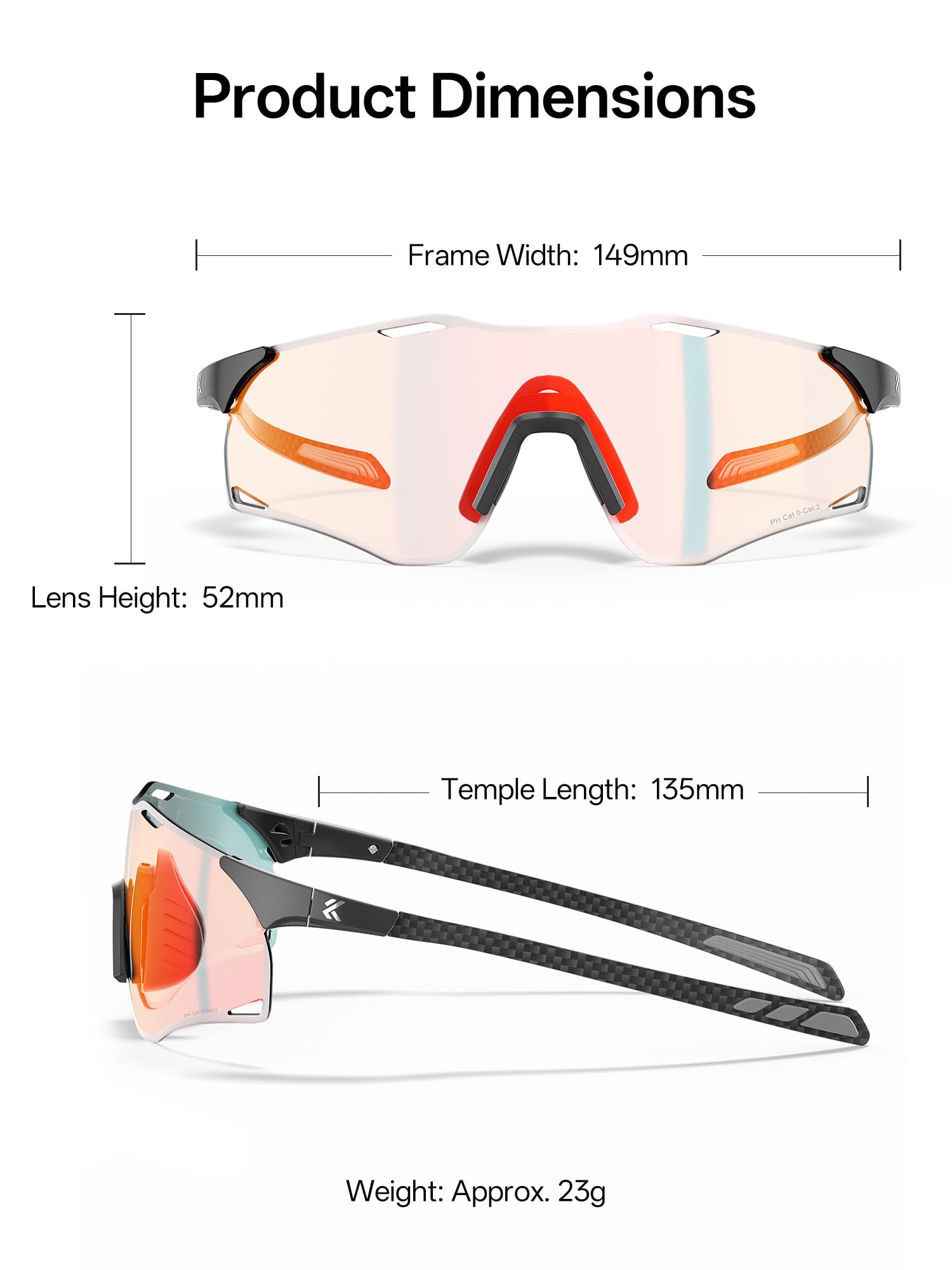 KAPVOE K454I Gafas Deportivas de Ciclismo Fotocromáticas Patillas Carbono | Para hombre y mujer, con patillas ligeras de fibra de carbono, ideales para ciclismo, running, MTB, béisbol y pickleball