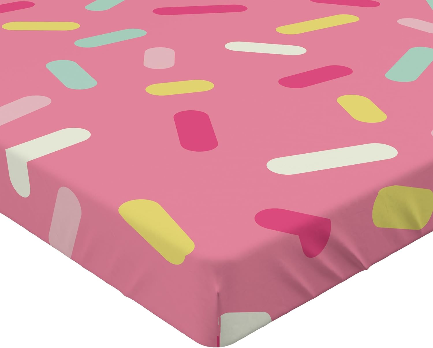 Ambesonne Pink and White 2 Pack Fitted Sheet, Donut Sprinkles, Bed Cover All-Round Elastic Deep Pockets 2 Pieces, Package Contains 2 Queen Size Fitted Sheets, Pink Turquoise