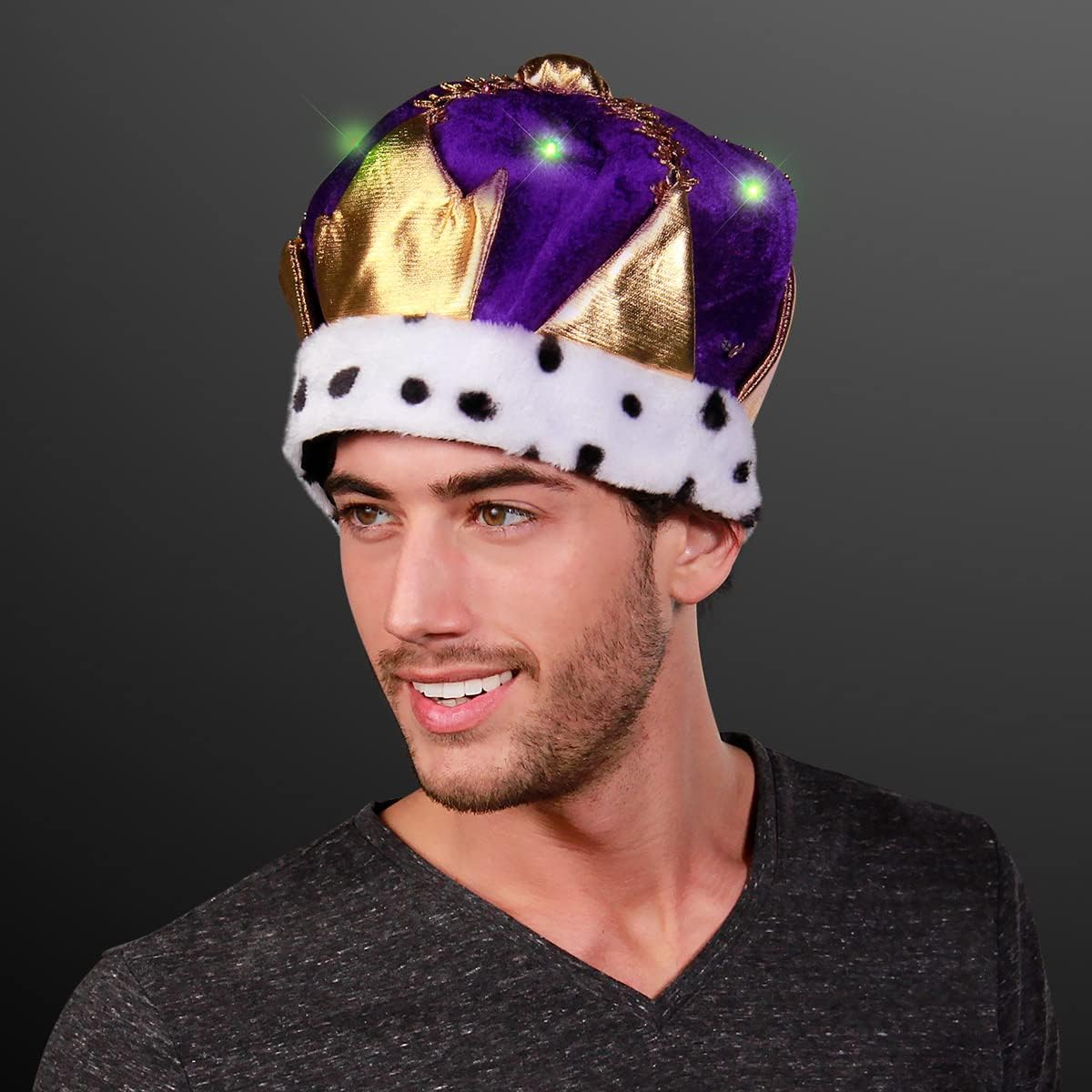 FlashingBlinkyLights Light Up Mardi Gras King Crown Hat - Image 2