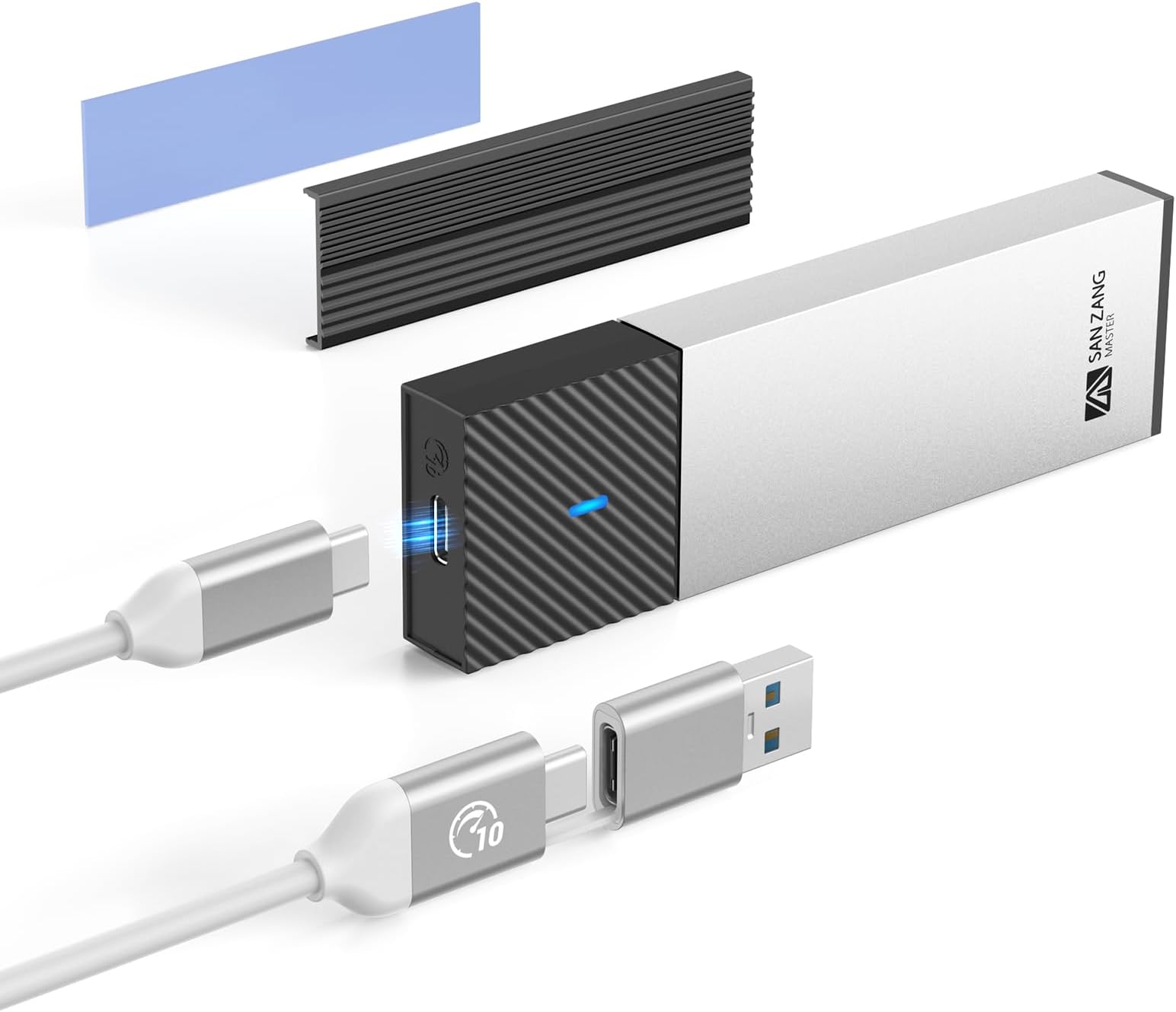 Boîtier Alxum M.2 NVMe/SATA – USB 3.2 10Gbps – Alu – Ouvert Mais Neuf