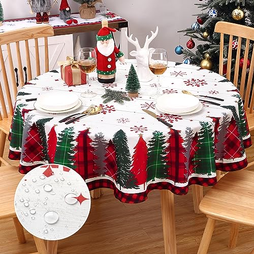 CAROMIO Runde Weihnachtstischdecke aus Stoff, abwischbar, mit...
