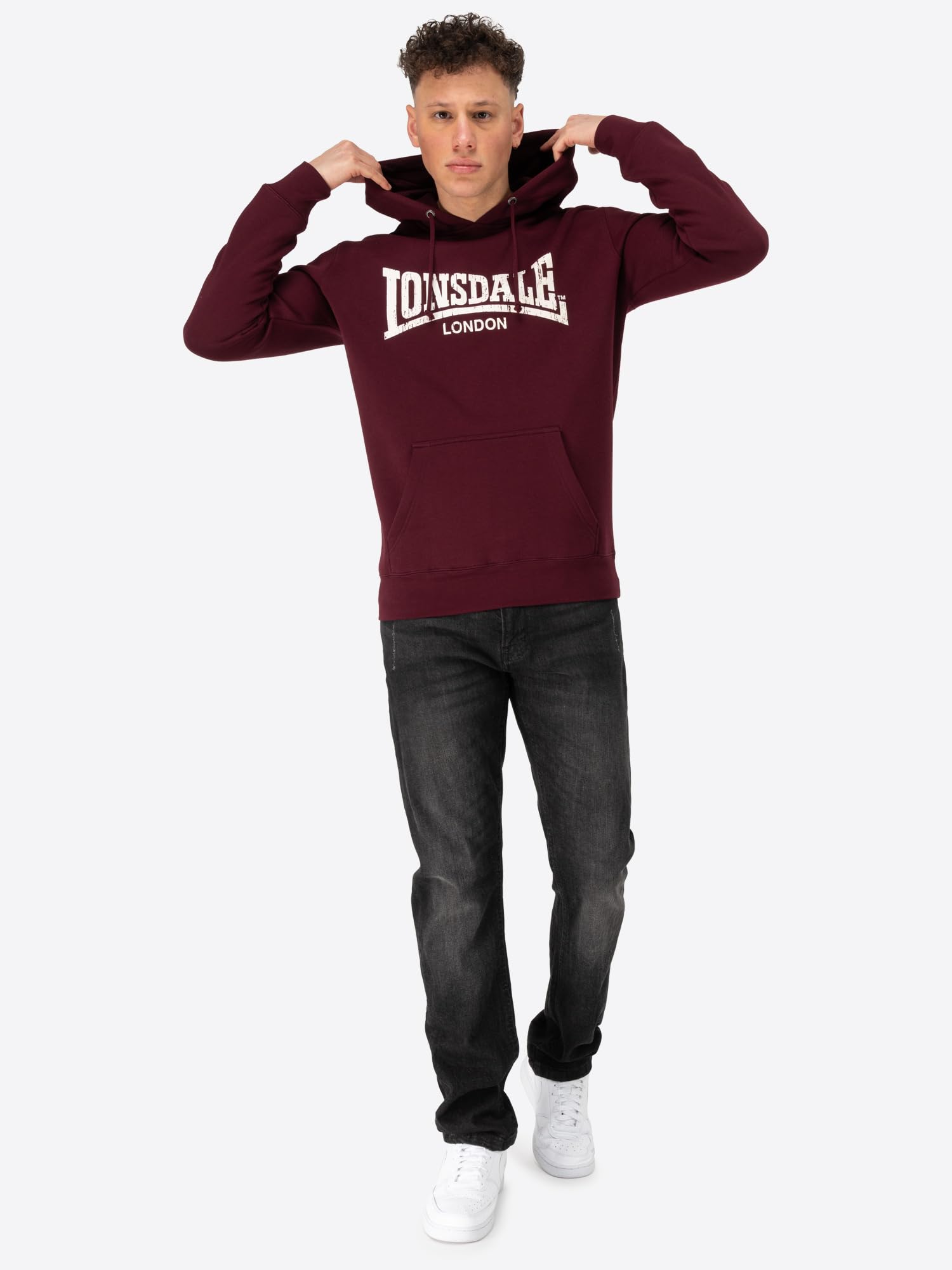 Lonsdale London Wolterton Uomo Felpa con Cappuccio Nero 60% Cotone, 40% Poliestere Regular