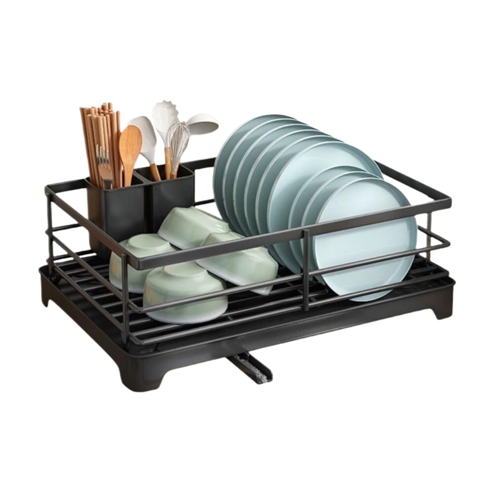 Escurridor de platos con bandeja de goteo extraíble, escurridor de platos de acero inoxidable que ahorra espacio para cocina y comedor, 40 x 30 x 17,5 cm, fácil de limpiar y duradero