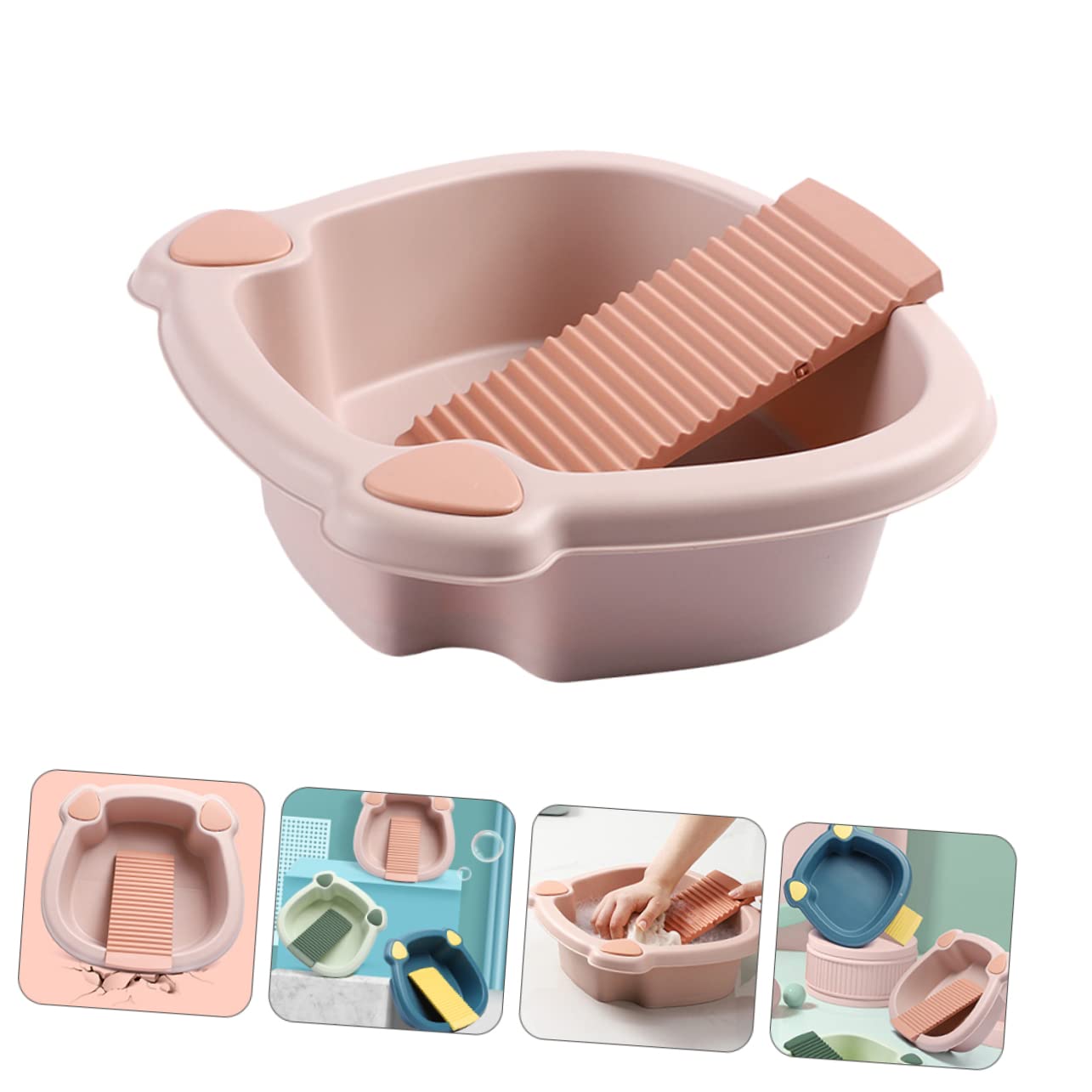 1 juego de lavabo con tabla de lavado integrada para lavar la ropa a mano, diseño compacto de ahorro de espacio para uso doméstico y dormitorio para viajes y actividades al aire libre