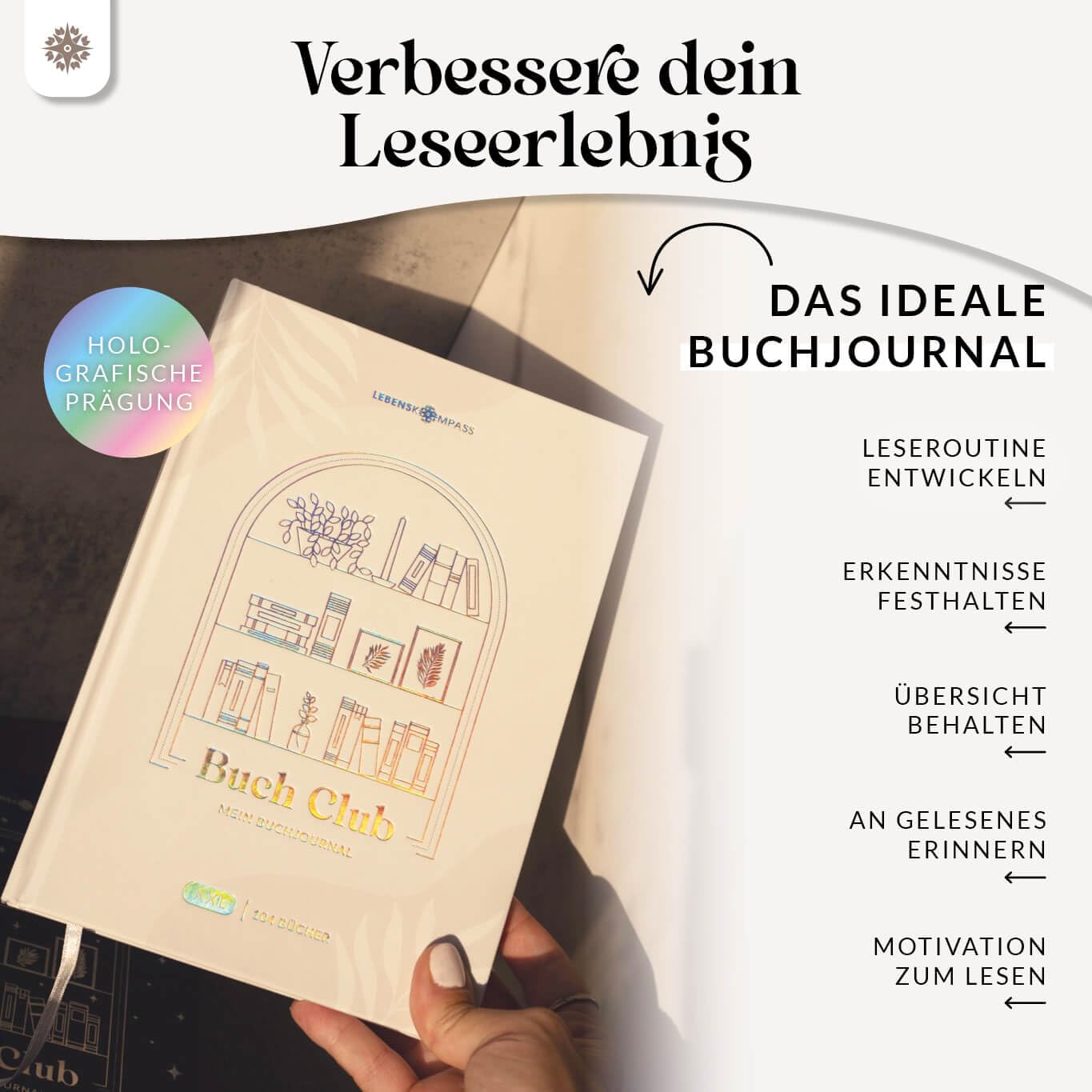Lebenskompass Buchclub XXL - Das Lesetagebuch & Book Journal "PEARL" - Hardcover DIN A5 Tagebuch für Erwachsene - Book Club Reading Bullet Journal Tracker - Booktok