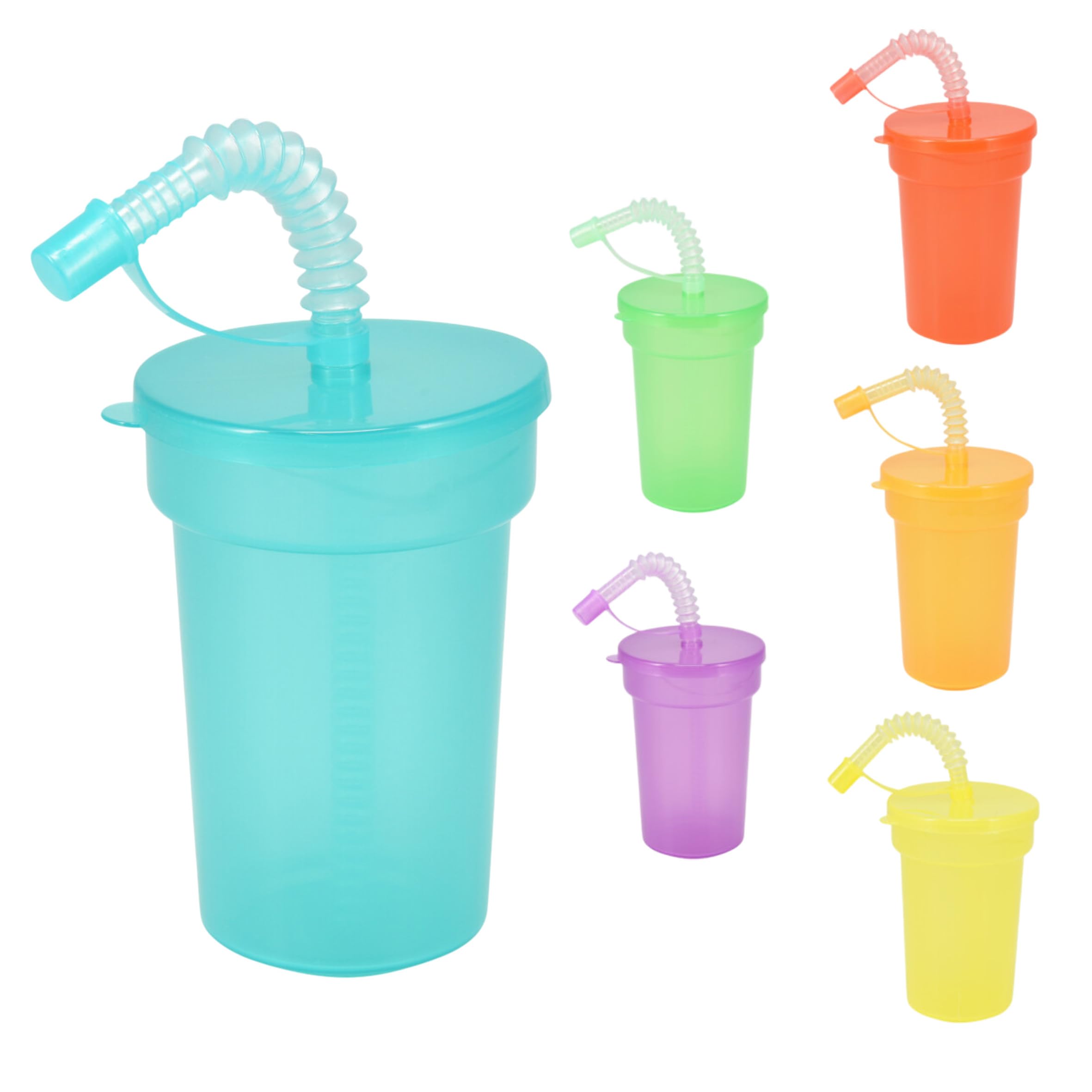 Lot de 6 gobelets réutilisables en plastique pour enfants - Colorés - Avec couvercle et paille - 380 ml - Avec paille flexible refermable - Gobelets en plastique réutilisables pour l'été et le jardin