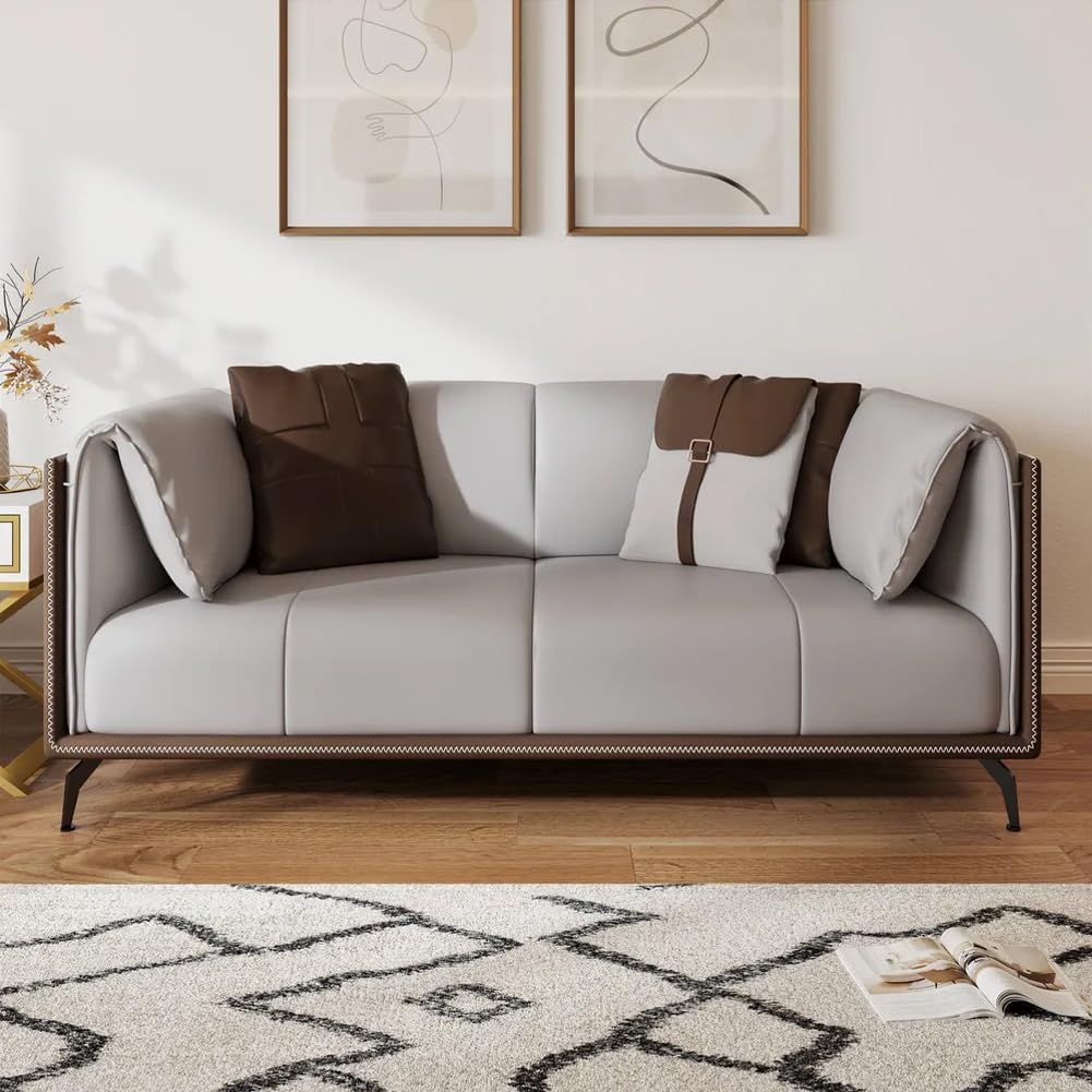 71 Loveseat Two-Seat Small Sofa Couch with Pillows Modern Faux Leather Upholstered Armchair for Living Room Apartment Office