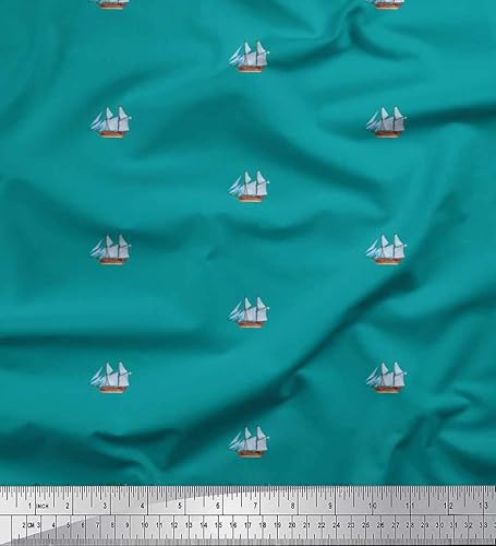 Soimoi - Tela de popelín de algodón negro con impresión náutica de yate para coser