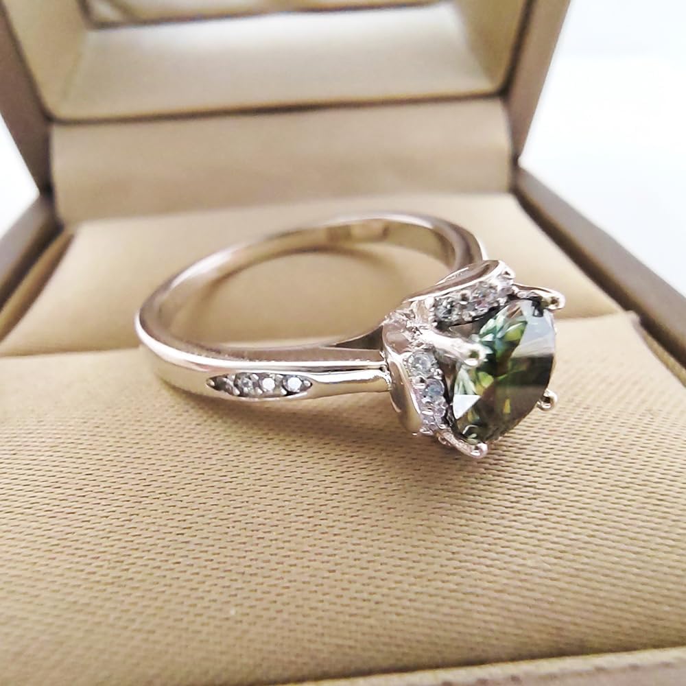 Green Gemstone Rings for Women 1.0 carat Moissanite - 18K White Gold Plated S925 Silver Classic Jewelry ring with Gift Box