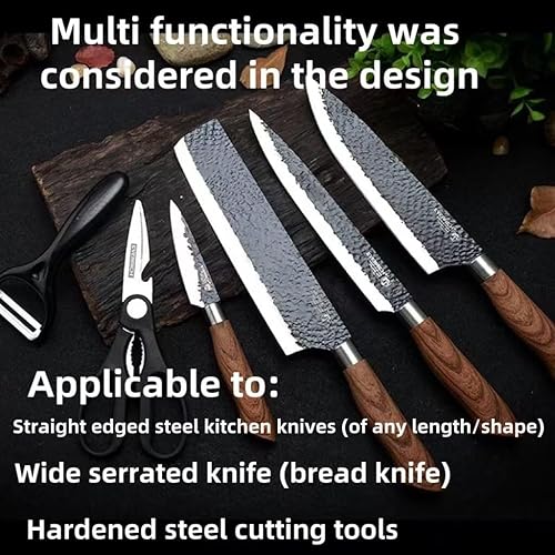 Miniatura 5 de Afilador de cuchillos profesional de 3 etapas con tecnología de tracción direccional, ruedas de diamante y tungsteno para cuchillas rectasdentadas,