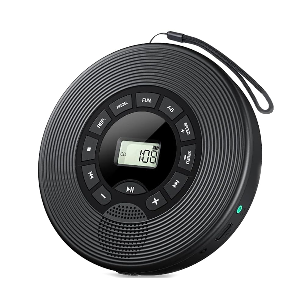 Trasmettitore FM 1500MAH Bluetooth CD Player con Cuffie AUX USB Anti-Skip Discman Portatile per Auto