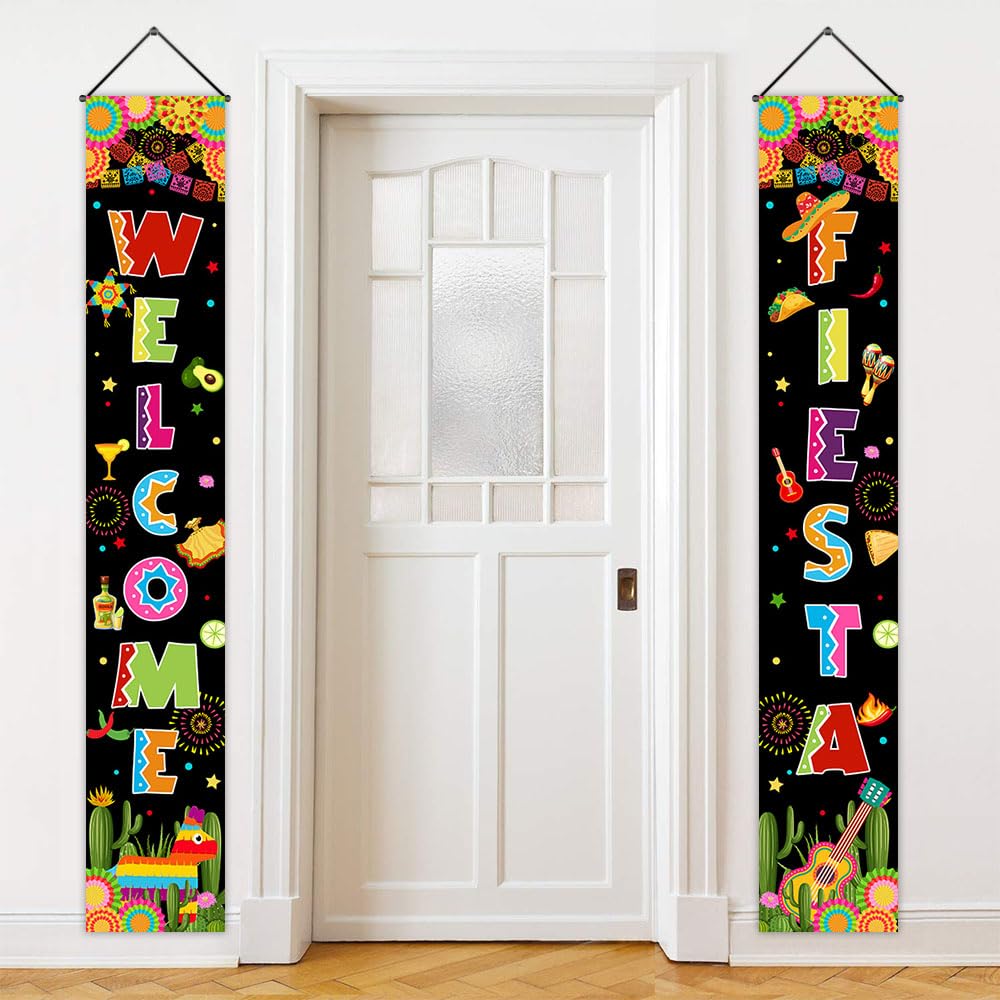 Avezano Mexican Fiesta Party Decorations Welcome Fiesta Porch Signs for Cinco de Mayo Carnival Fiesta Decor Mexican Fiesta Backdrop