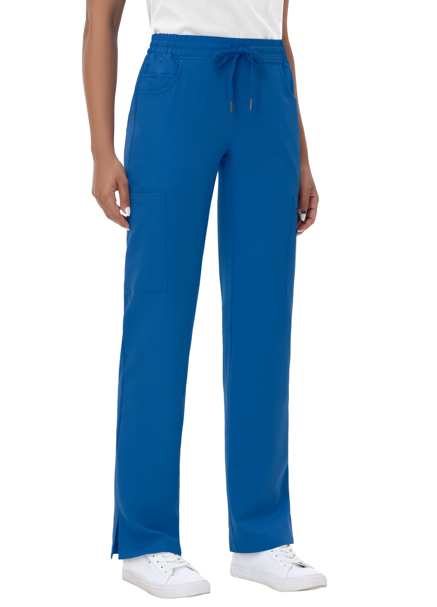 MIVEI Straight Leg Scrub Pants for Women with 8 Pockets High Rise Modern Classic Fit Cargo Scrub Bottom Flare Drawstring — Royal Blue from Amazon