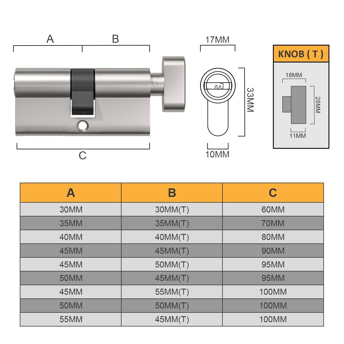 Bwintech 2 cilindros de latón Keyed Alike 30T/30 mm, llave 60 mm, 10 llaves horizontales, antiperforación, antigolpes, níquel satinado