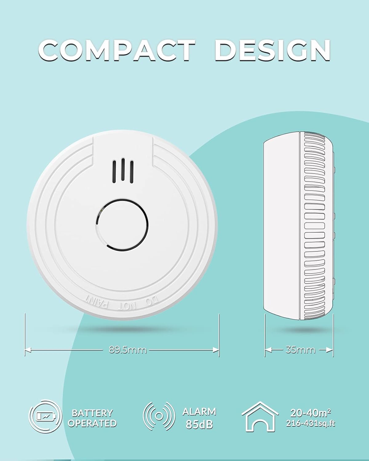 Ecoey Smoke Alarm Fire Detector, Battery Included Photoelectric Smoke Detector with Test Button and Low Battery Signal, Small Fire Alarm for Home, Bedroom FJ136GB, 6 Packs - - 