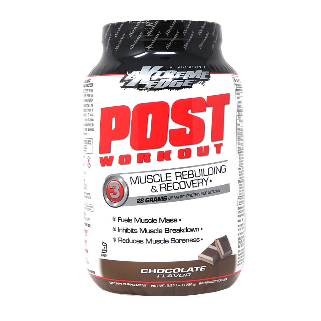 Bluebonnet Nutrition Extreme Edge Post Workout Protein Powder, Grass Fed Cows, 28 Grams of Protein, No Sugar Added, Gluten Free, Soy Free, Kosher Dairy, 2.25 lb, 24 Servings, Chocolate Flavor