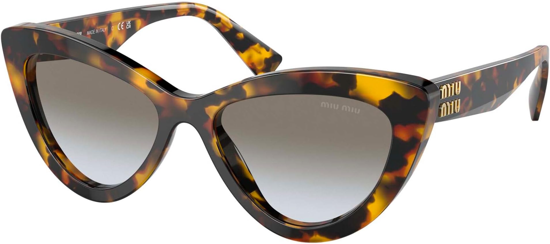 Miu Miu MU 04YS VAU0A7 Honey Havana Acetate Cat-Eye Sunglasses Grey Shaded Lens