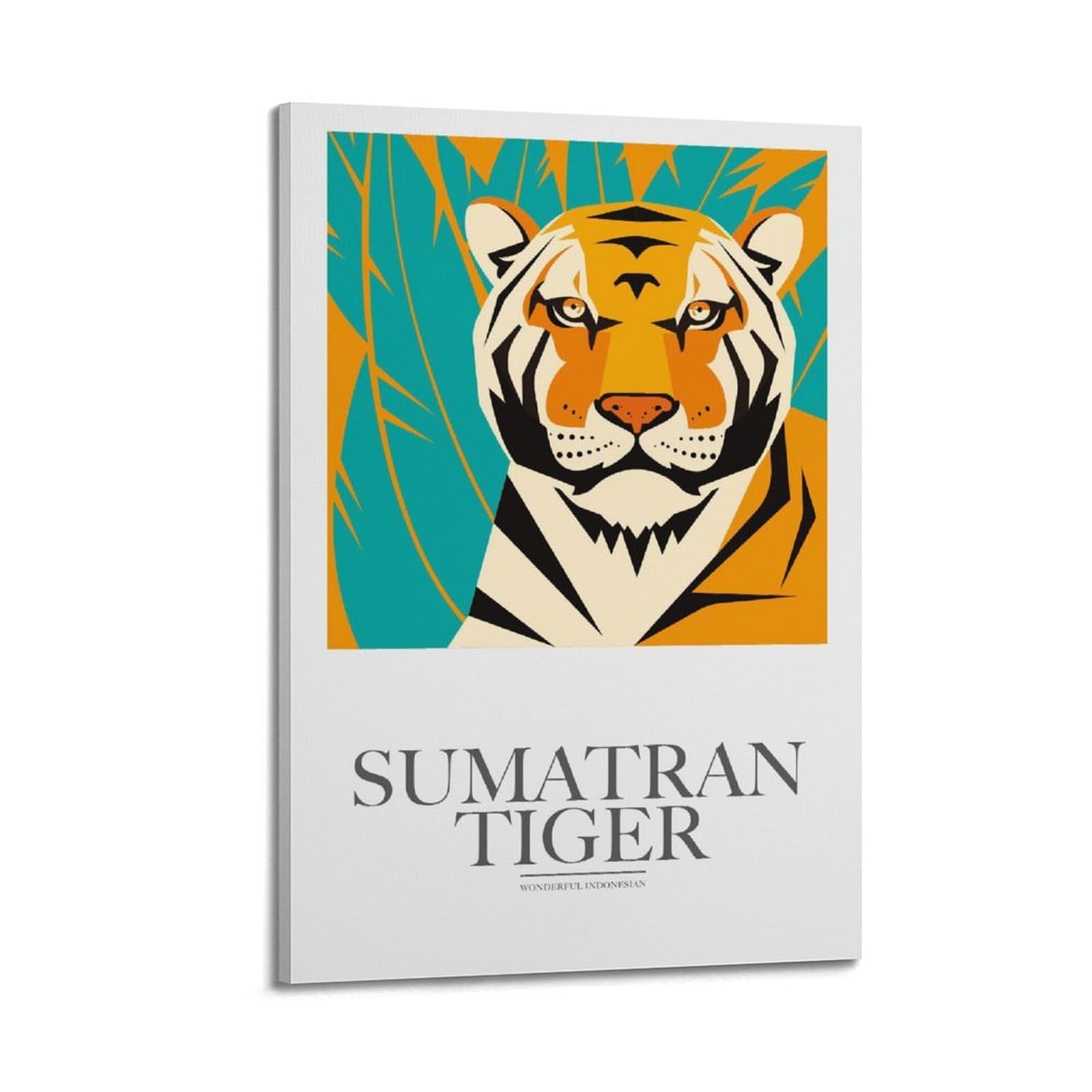 Xkuga Boys Frame-Style Indonesian Animal Poster Wildlife Vintage Sumatran Tiger Modern Decorative Canvas Prints - Ideal Wall Art For Family, Man Cave, Game Room, & Girls Bedroom 24X36inch(60X90cm)