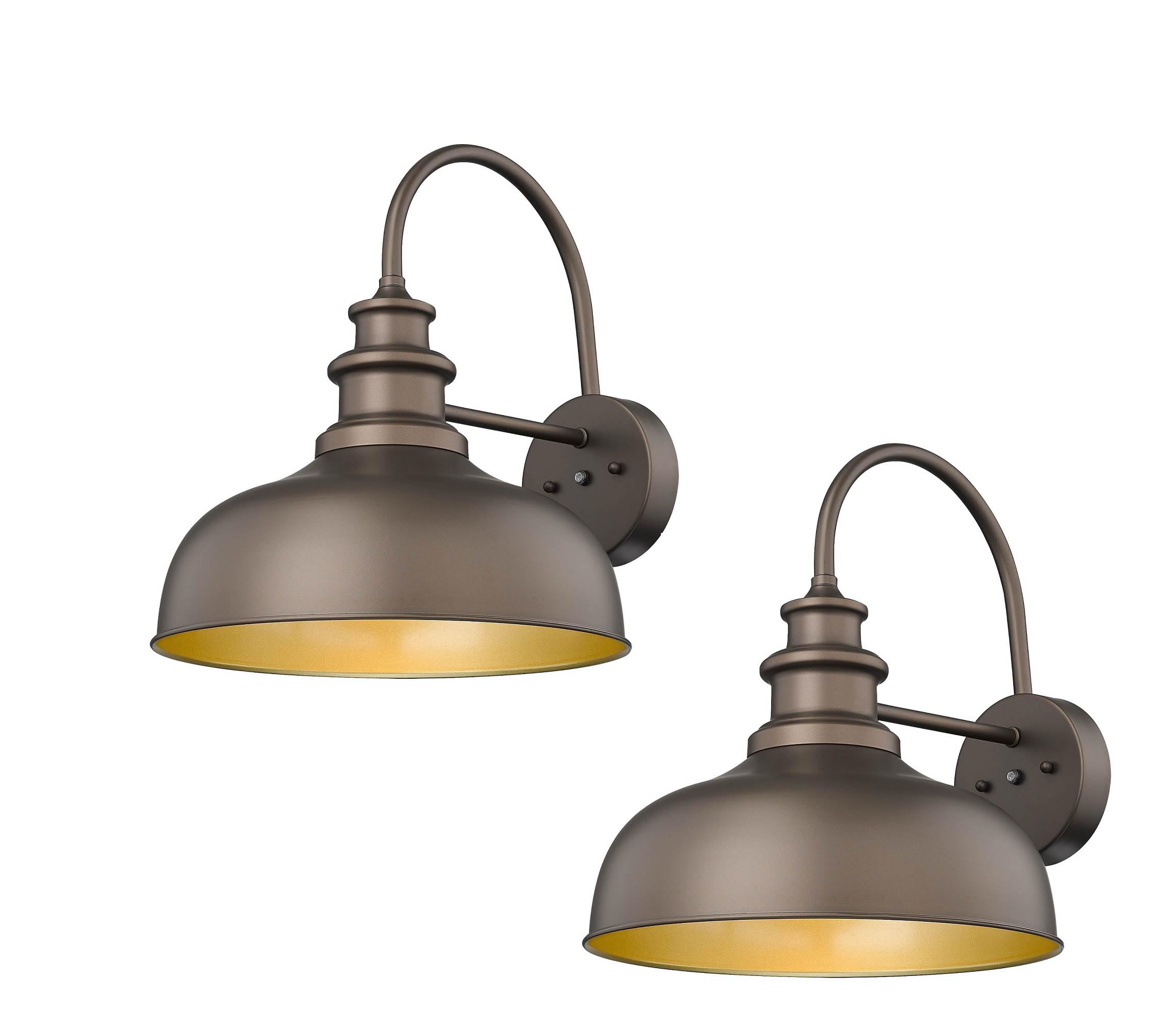 Bestshared Farmhouse Gooseneck Barn Light - Dusk to Dawn Sensor, Wall Sconce for Porch, Outdoor Use (Orb Gold, 2 Pack)