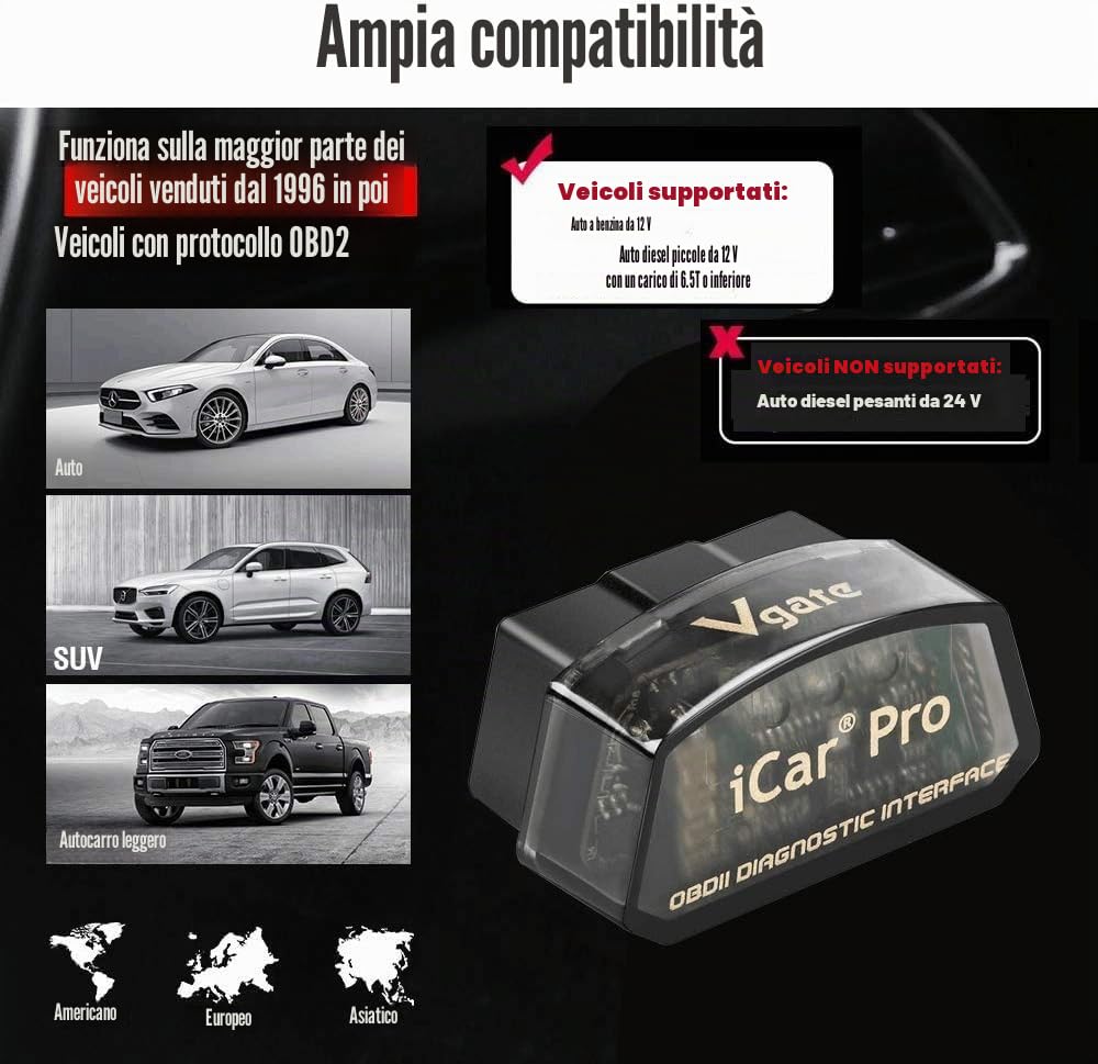 Vgate iCar Pro Bluetooth 4.0 (BLE) OBD2 Lettore di codici di guasto OBDII Codice Scanner Auto Check Engine Light per iOS/Android