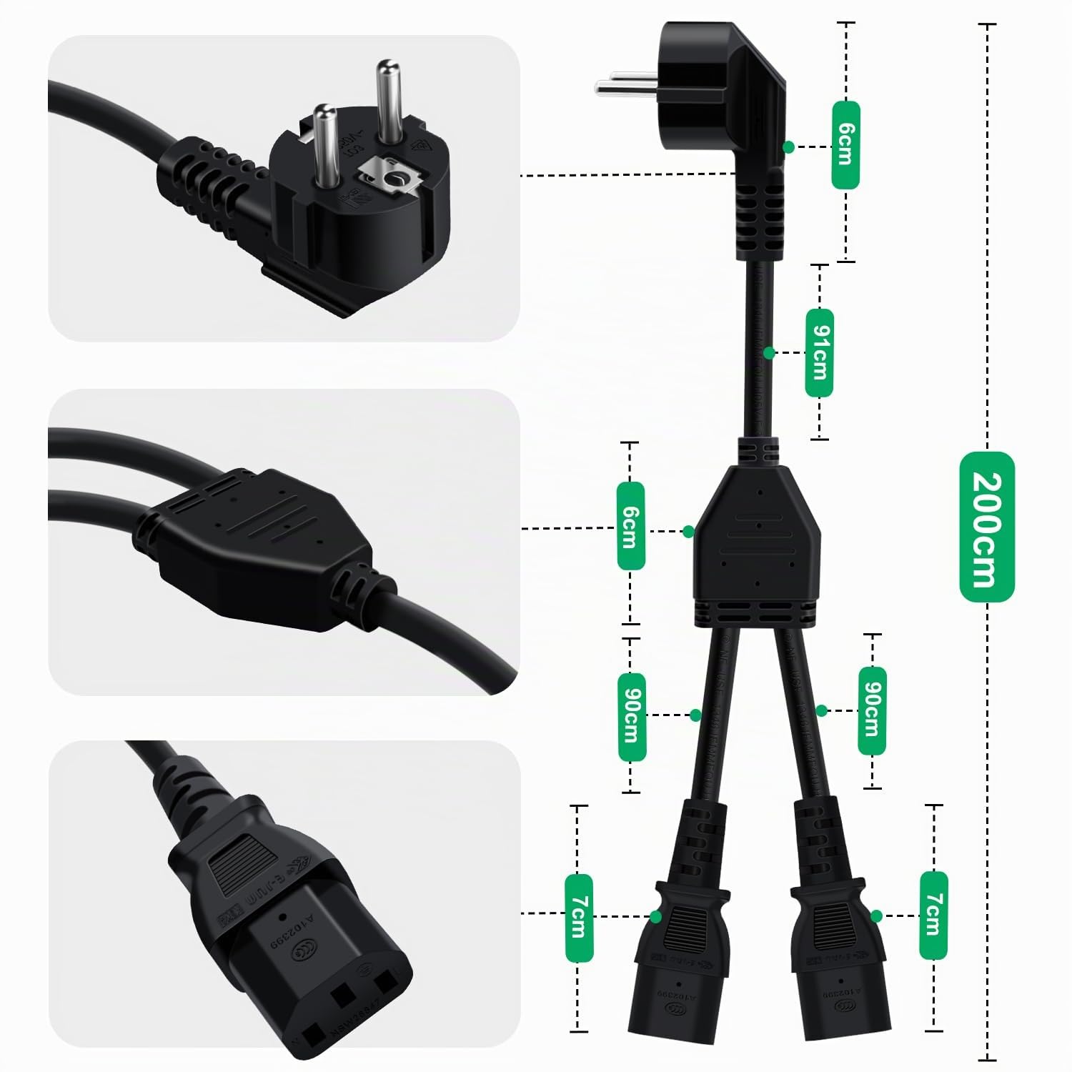 Cavo Alimentazione Sdoppiatore IEC C13 1.5m – Doppia Uscita 16A/250V Per PC, Server, Router E Monitor
