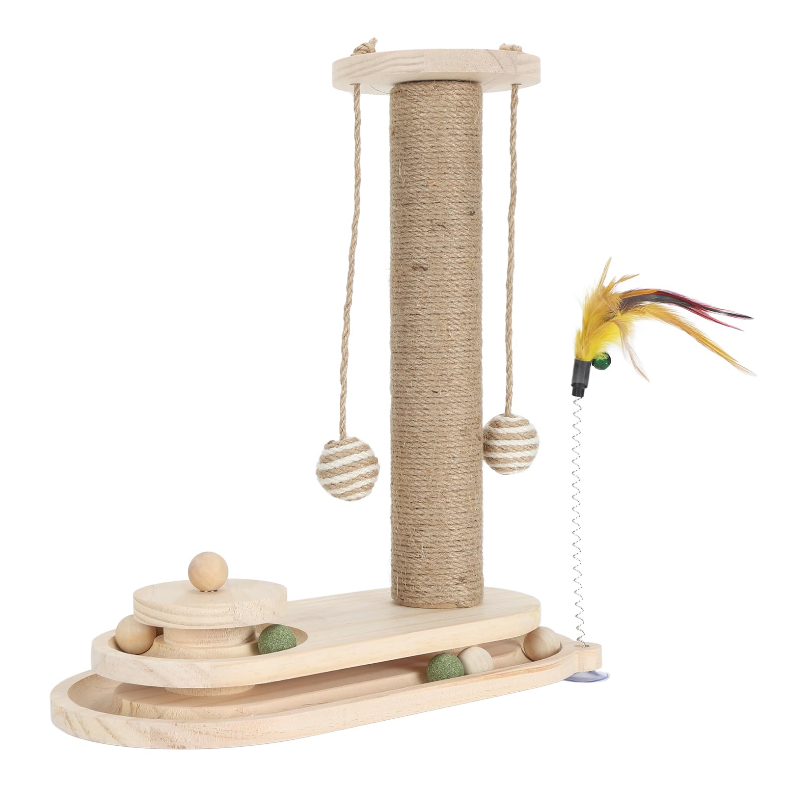 Alomejor Cat Scratching Post with Interactive Ball Track (Oval Turntable) | Solidna podstawa, kompaktowa konstrukcja, interaktywna zabawa, drewniany materiał, idealny dla kotów domowych