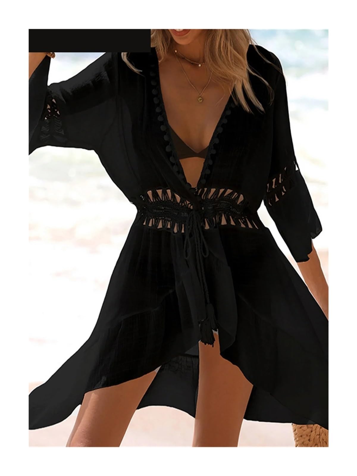 Copricostume da Bikini Tunica con Scollo a V e Mezza Manica Copricostume da Spiaggia Abbigliamento Donna per Vacanza