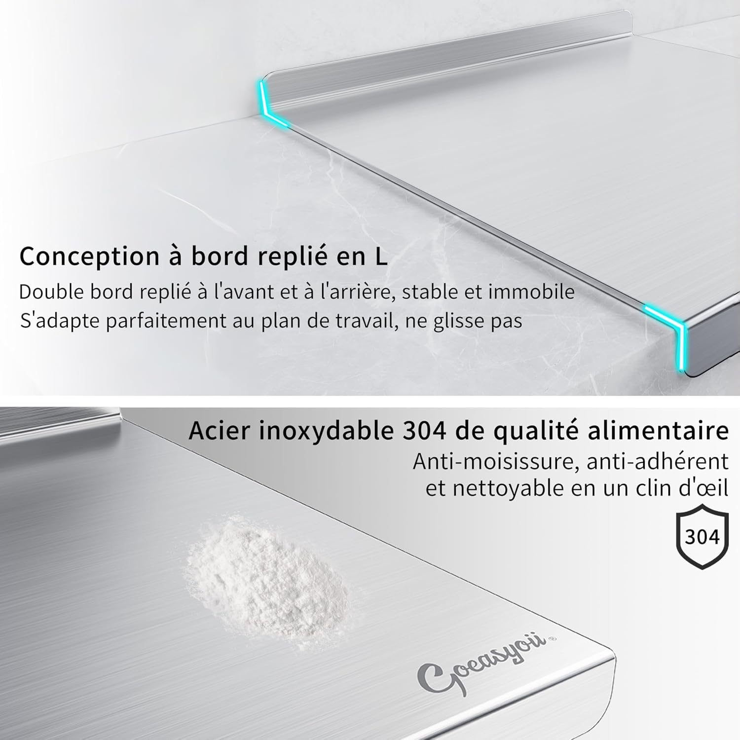 Tabla de cortar antideslizante con bordes, antibacteriana y fácil de limpiar, superficie de trabajo resistente e higiénica, extraspessor de 2 mm, para cocina, bar, restaurante (60 x 60 cm)
