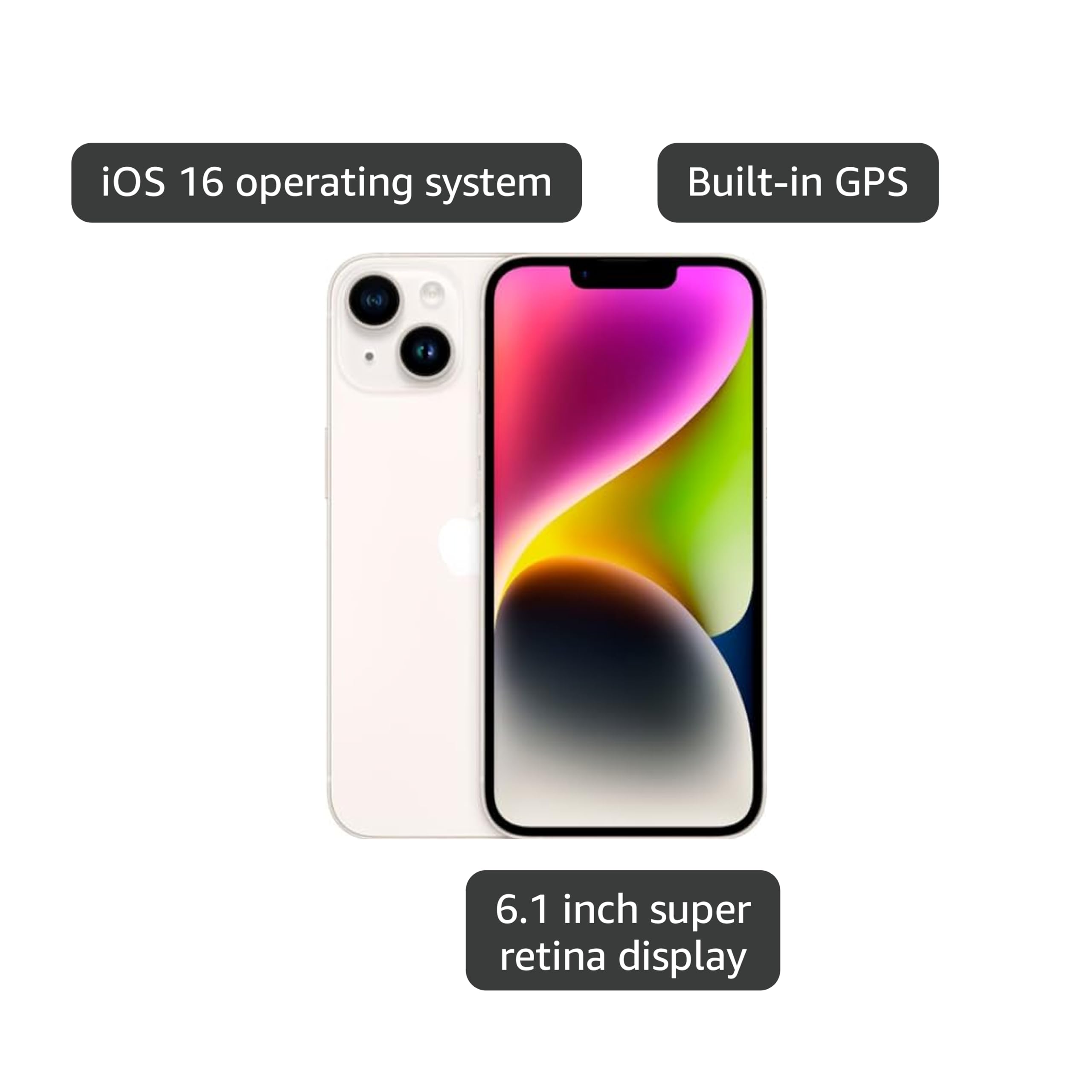 Amazon.com: Apple iPhone 14, 256GB, Starlight - Unlocked (Renewed