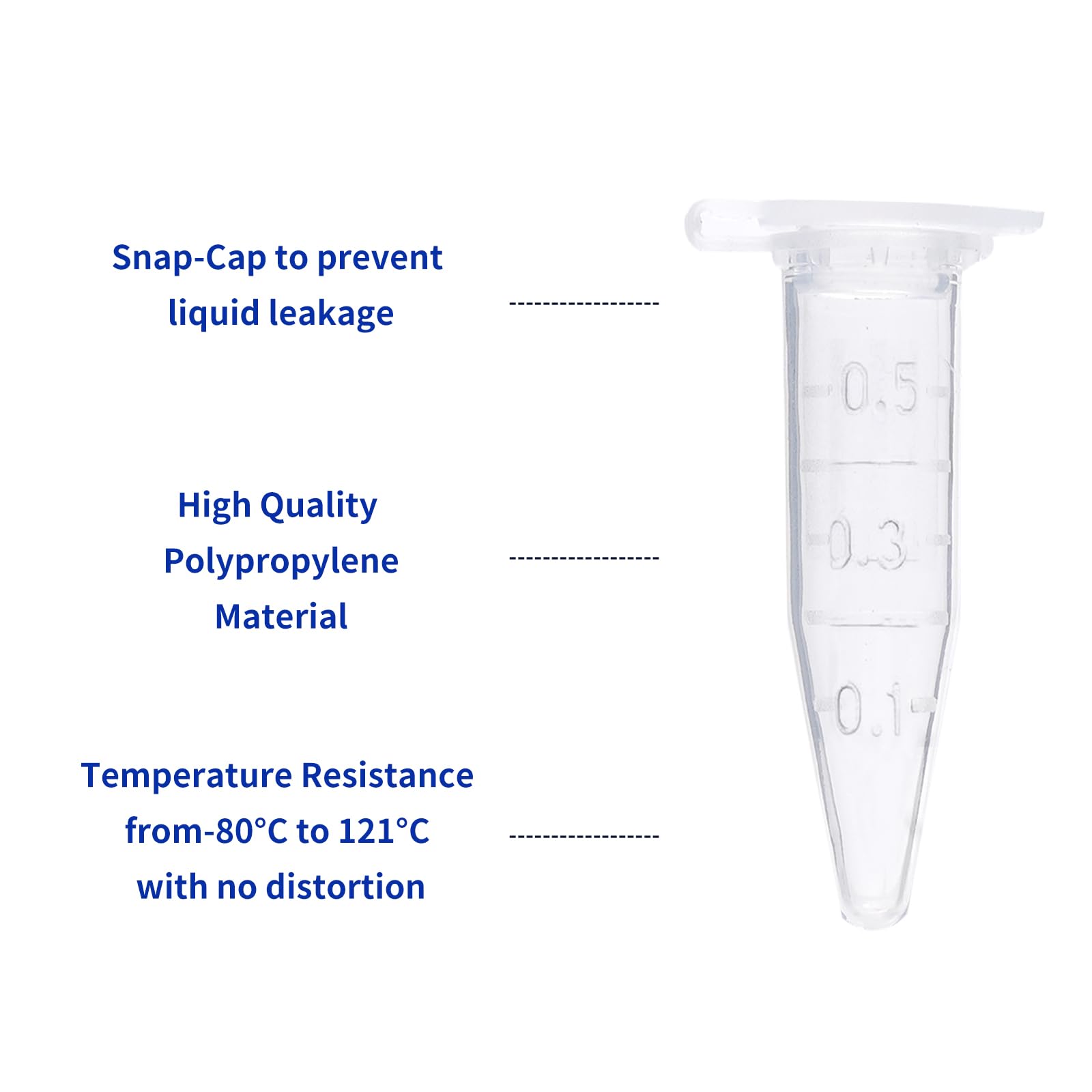 Tubos de microcentrífuga de 0,5 ml, 4000 unidades, tubos de centrífuga con tapa adjunta, tubos de plástico a presión de laboratorio, graduación transparente (paquetes de 10 bolsas)