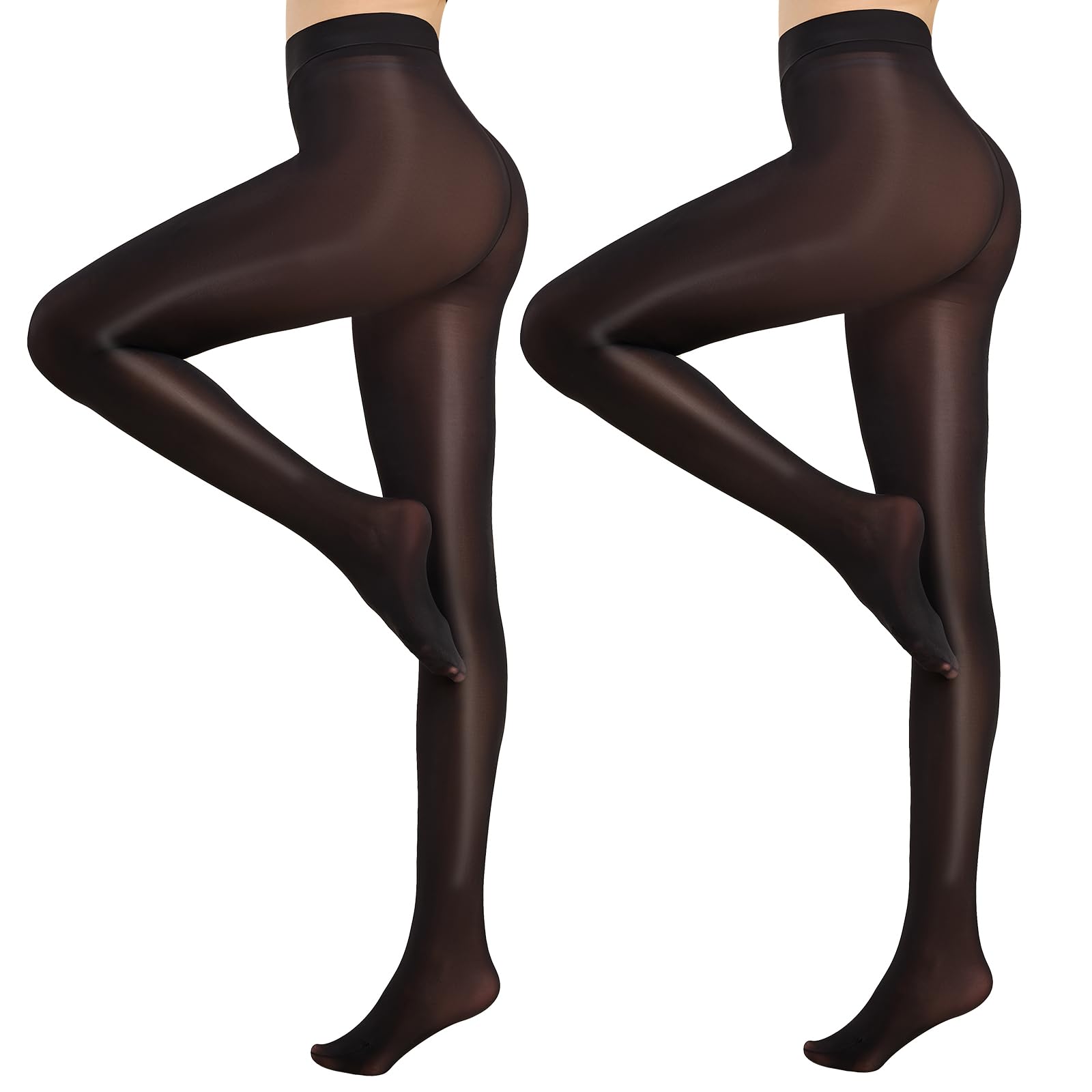 Manzi Women's Black 2 Pairs Silky Tights For 15 Denier Run Resistant Shiny Pantyhose High-Elastic Stockings S-M