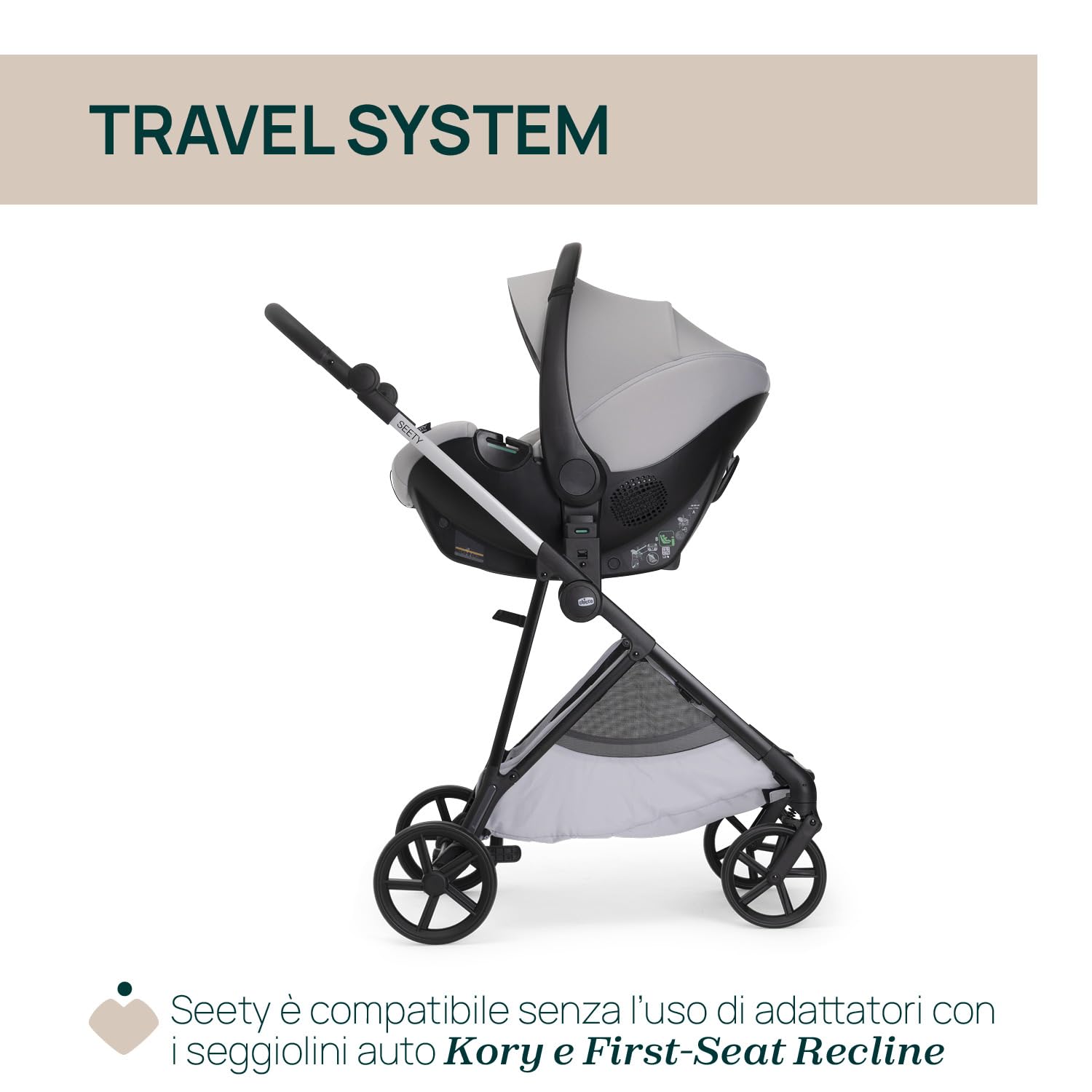 Chicco Passeggino Seety, Passeggino Leggero e Compatto Da 0 Mesi a 4 Anni, Portata Max 22kg, Passeggino Pieghevole, Schienale Reclinable, Chiusura Automatica in 1 Gesto, Capotte Parasole e Parapioggia