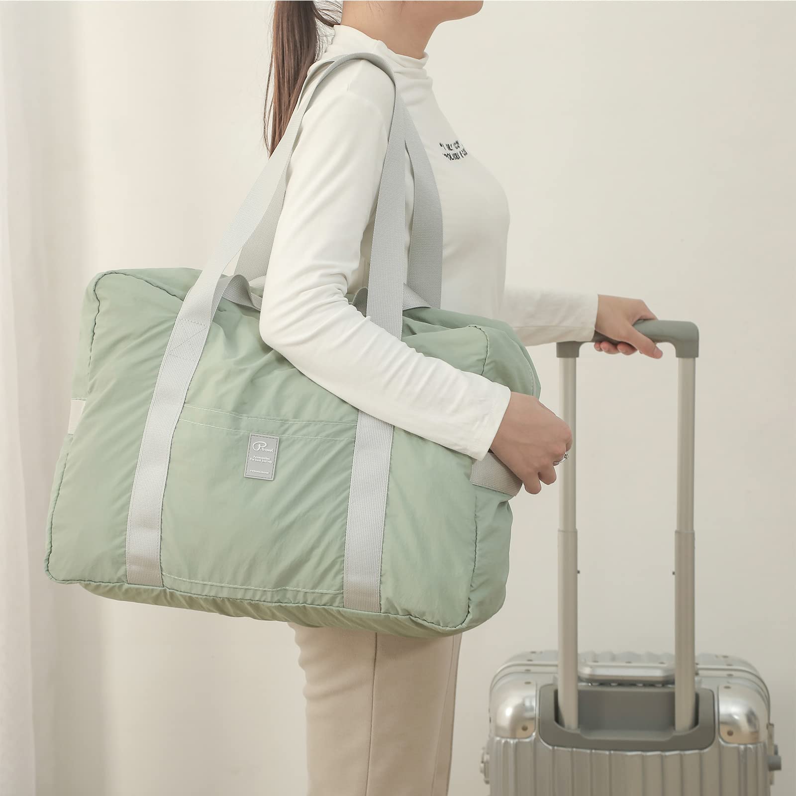 VanFn Borsone da viaggio pieghevole, borsone sportivo da palestra, borsa da palestra in nylon impermeabile, borsone leggero per donne e uomini, borsa da weekend all'aperto, serie P.Travel, Verde opaco