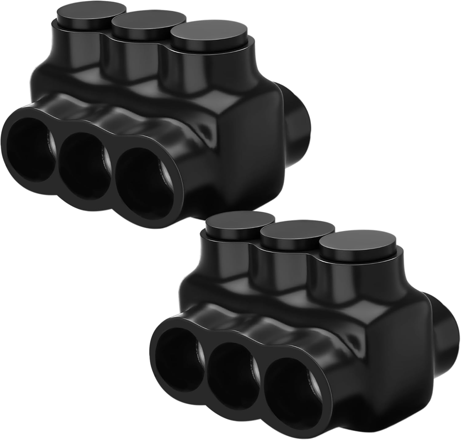 OHLECTRIC (2 Pack) Black insulated Connector -Dual Side Entry -3 Port - 250-6 Wire Range - 5/16 Hex Screw - Pre-Filled with Oxide Inhibitor for Easy Use -Rubber Vinyl Coating, 6061-T6 Aluminum CU9AL