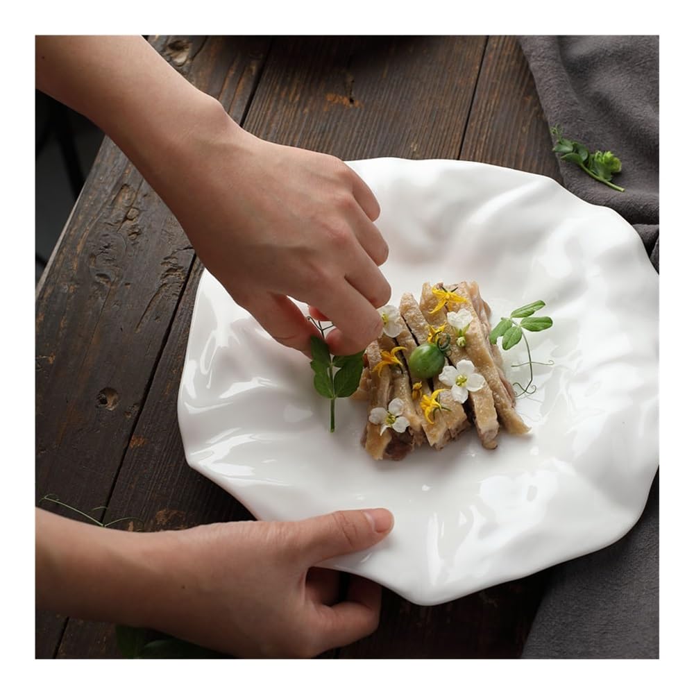 Platos llanos de cerámica con diseño irregular para restaurantes, color blanco, perfecto para presentar comidas