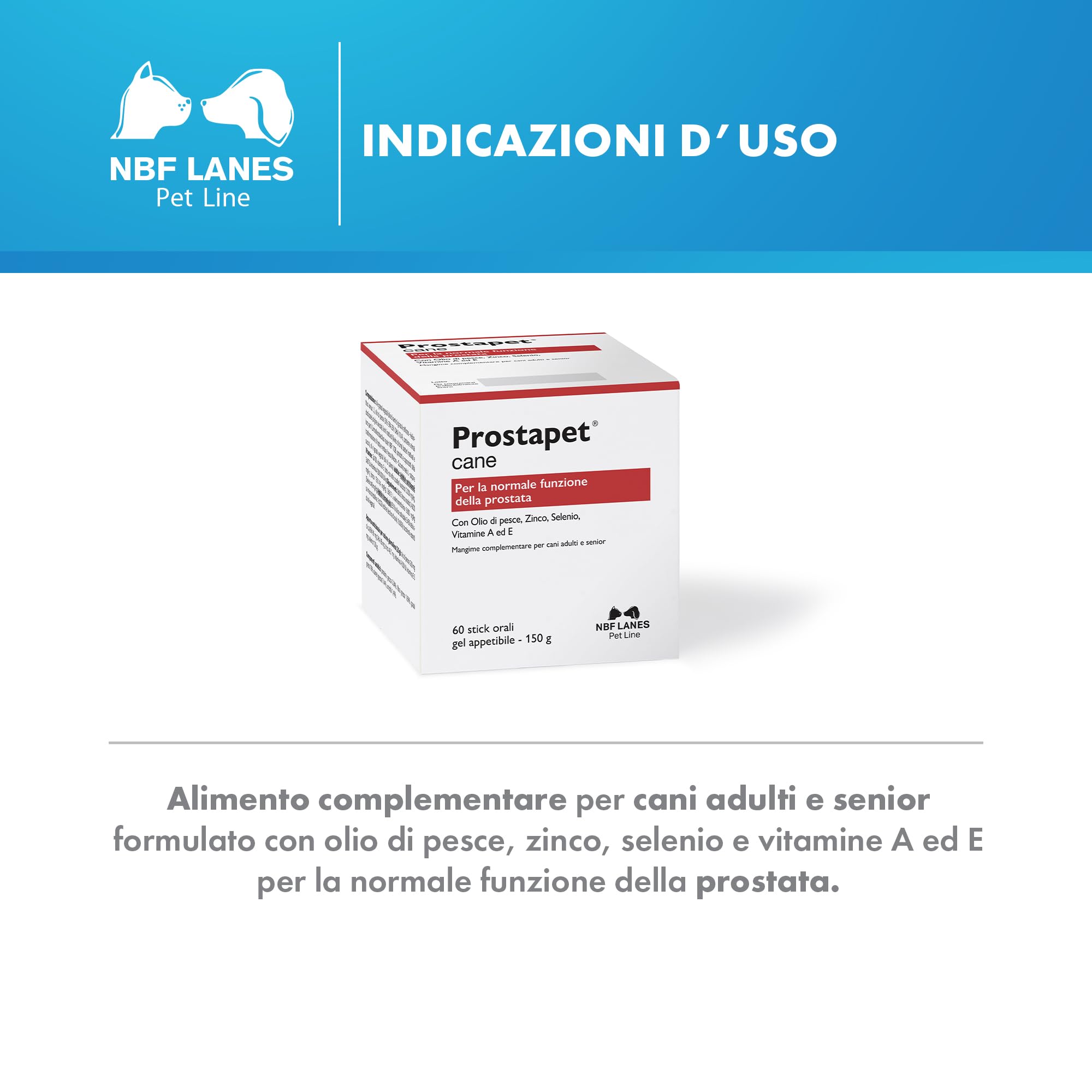NBF Lanes | Prostapet Cane, Gel Appetibile 60 bustine da 2,5 g, per la Normale Funzionalità della Prostata.